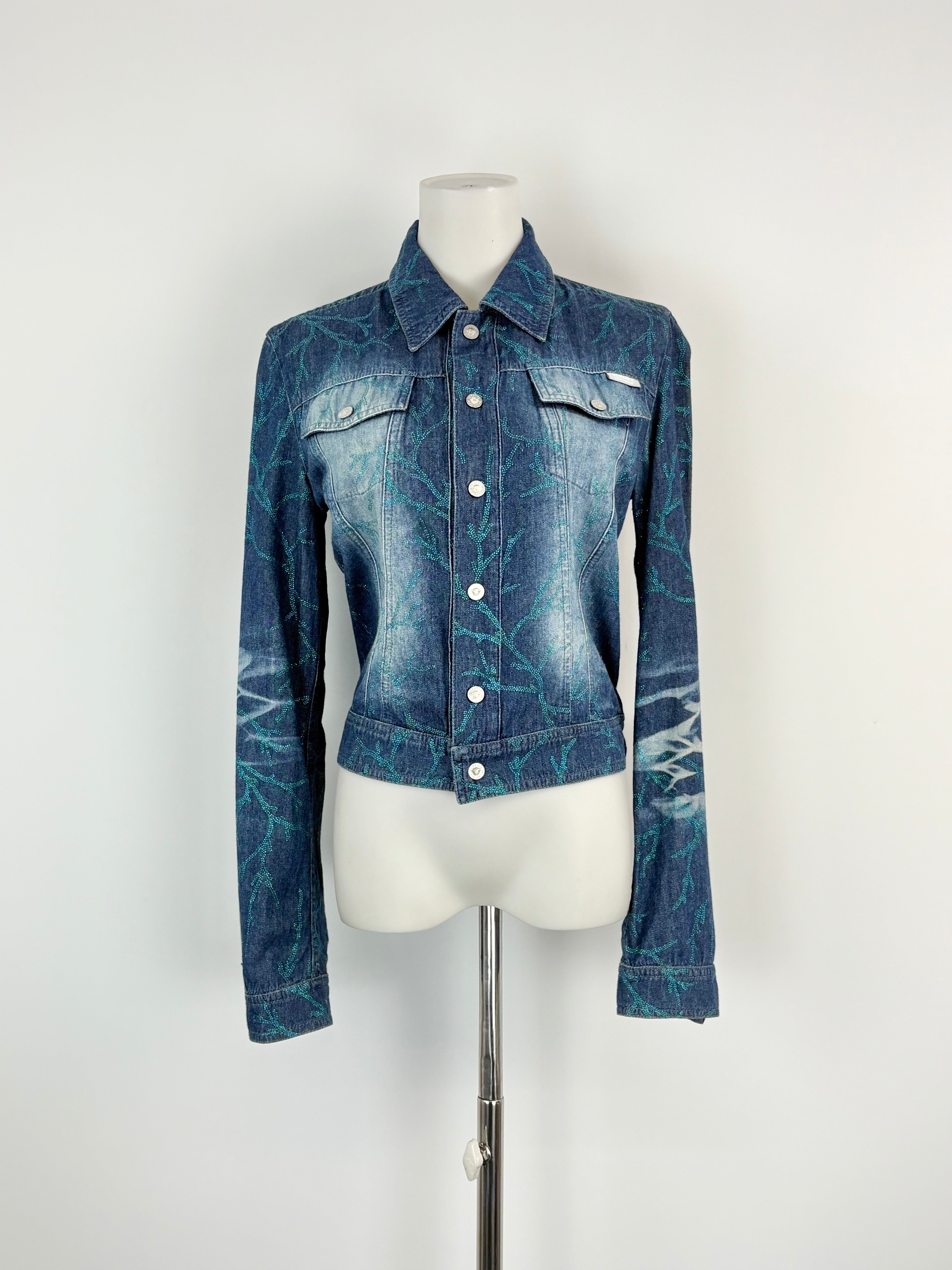 Y2K Versace Jeans Couture Washed Indigo Glittery Denim Jacket - AU8
