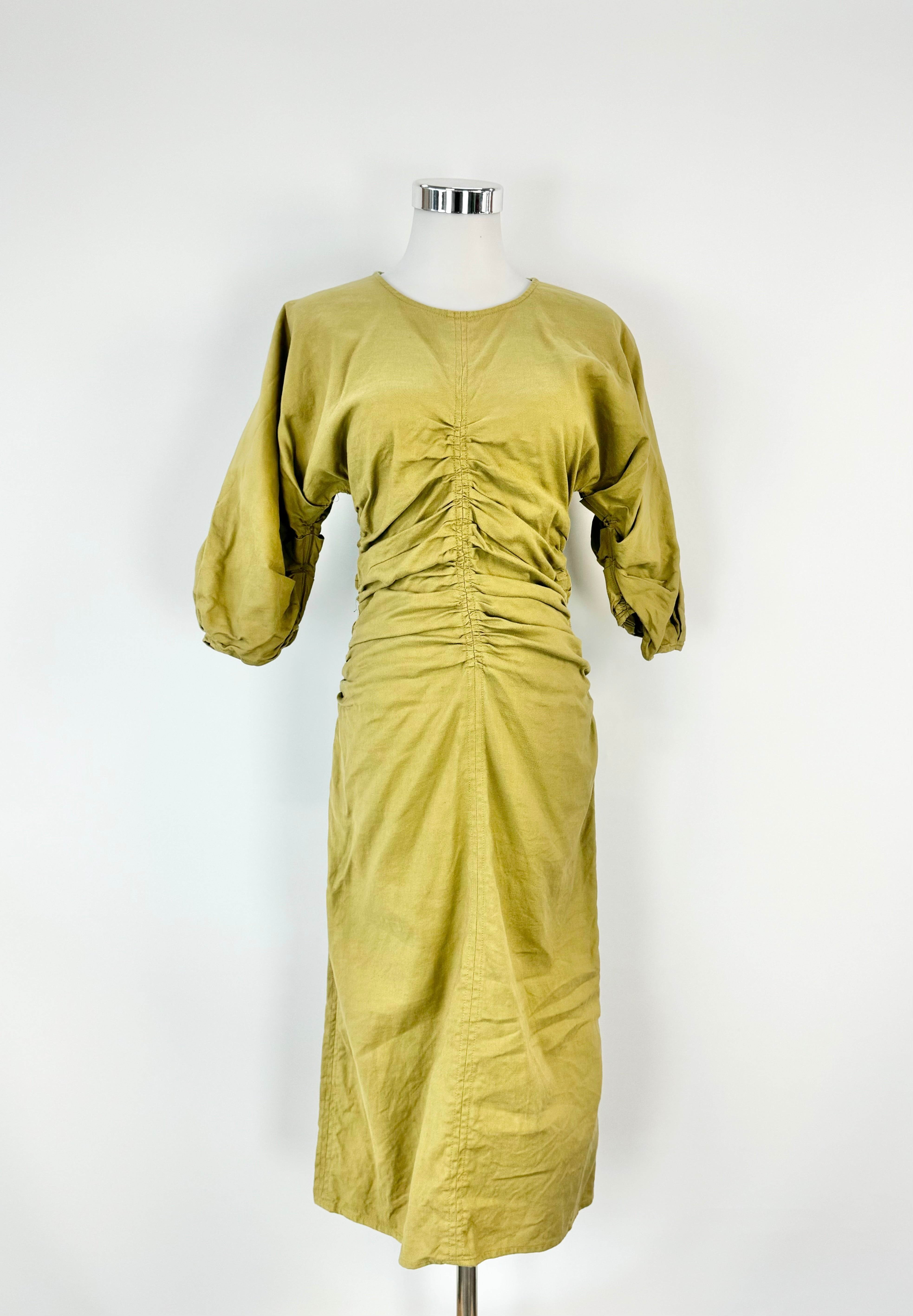 Sea New York Lichen Green Puff Sleeve Ruched Midi Dress - AU8