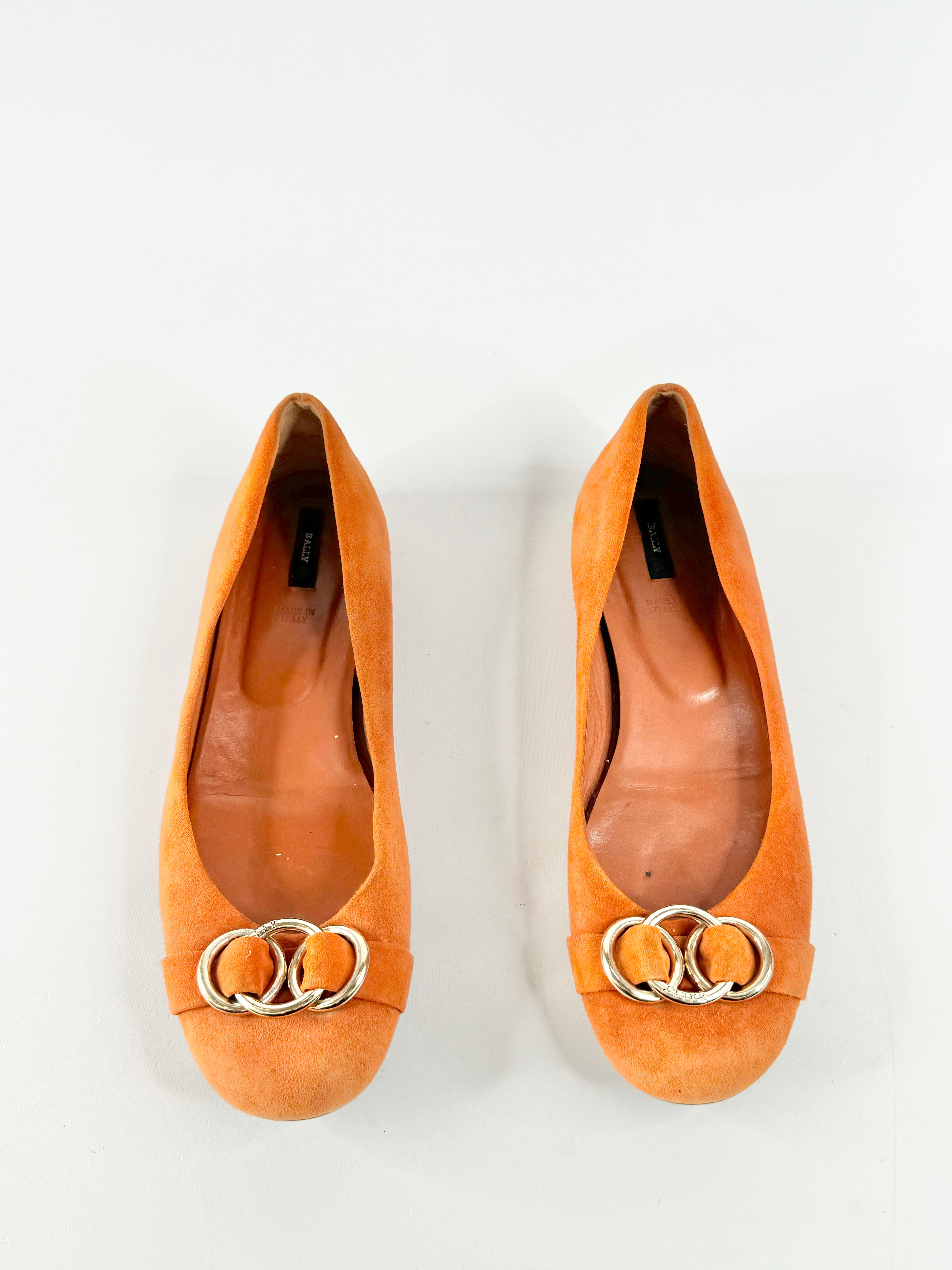 Bally 'Abbie' Burnt Orange Suede Ballet Flats - EU38
