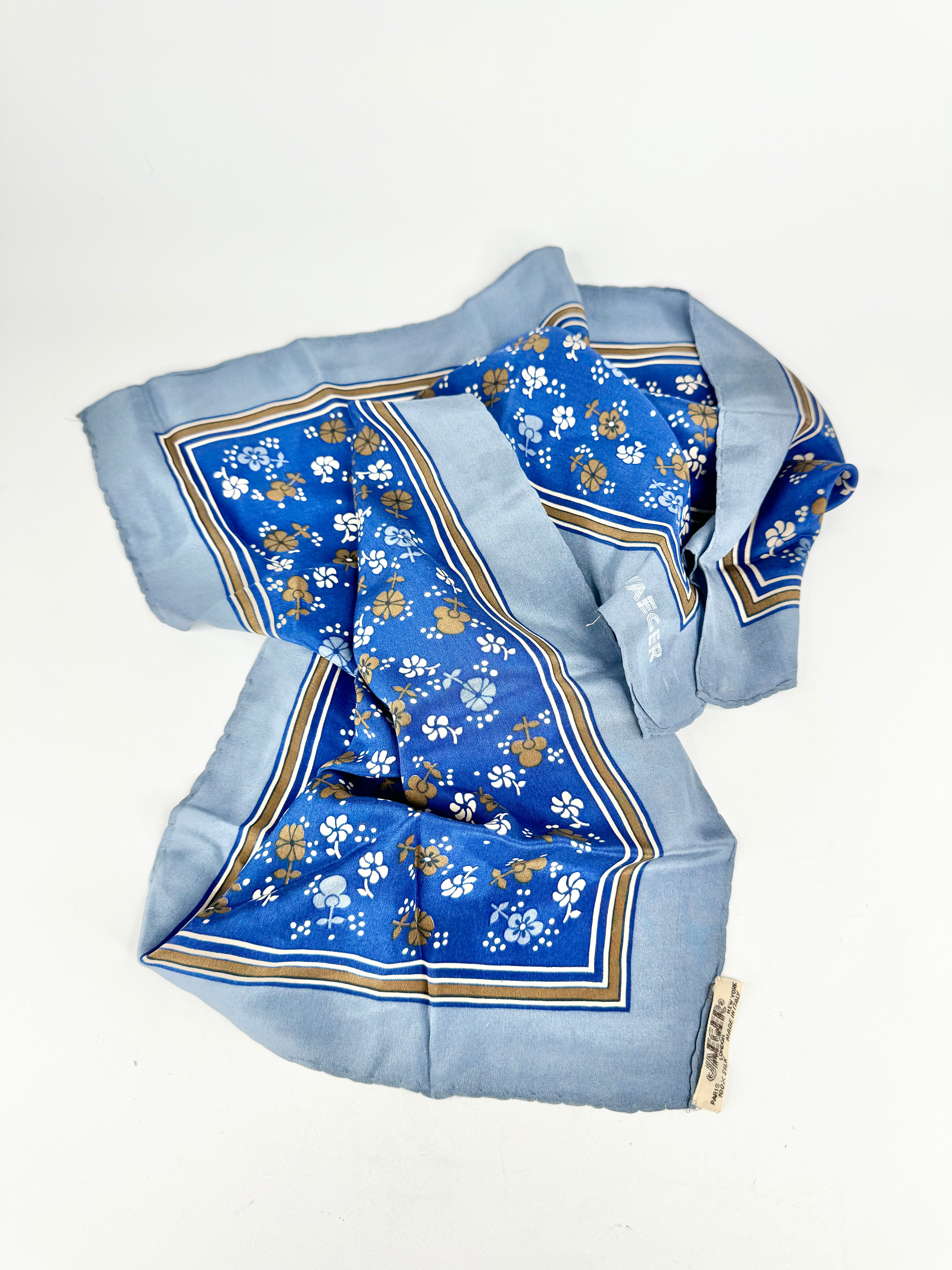 Jaeger London Blue Floral Silk Scarf