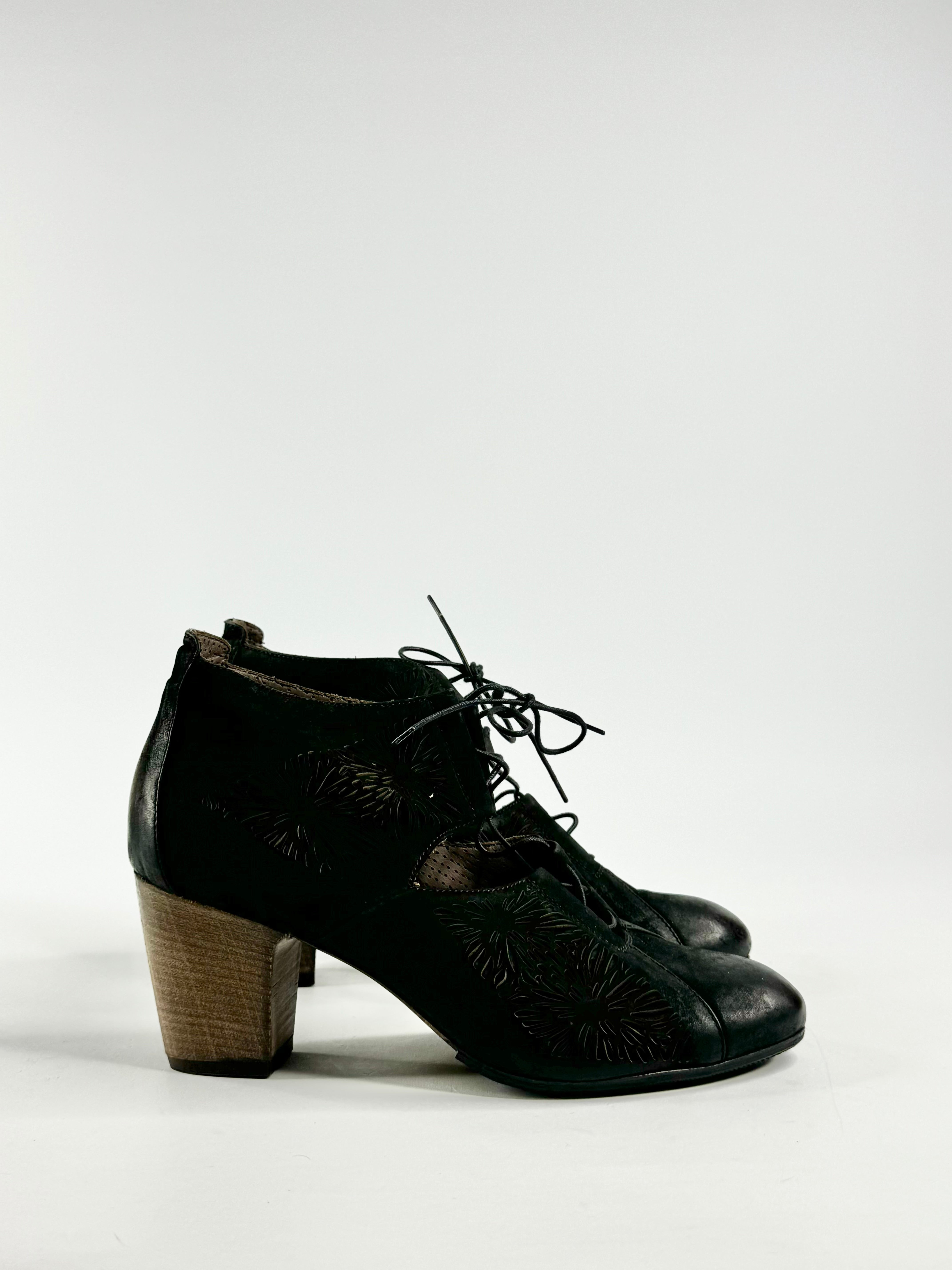 Ink Black Laser Cut Block Heels - EU37