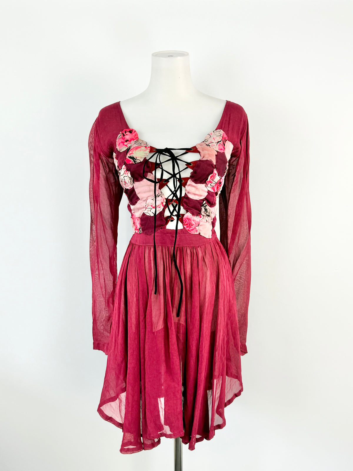 Rose Red Applique Floaty Dress - AU8