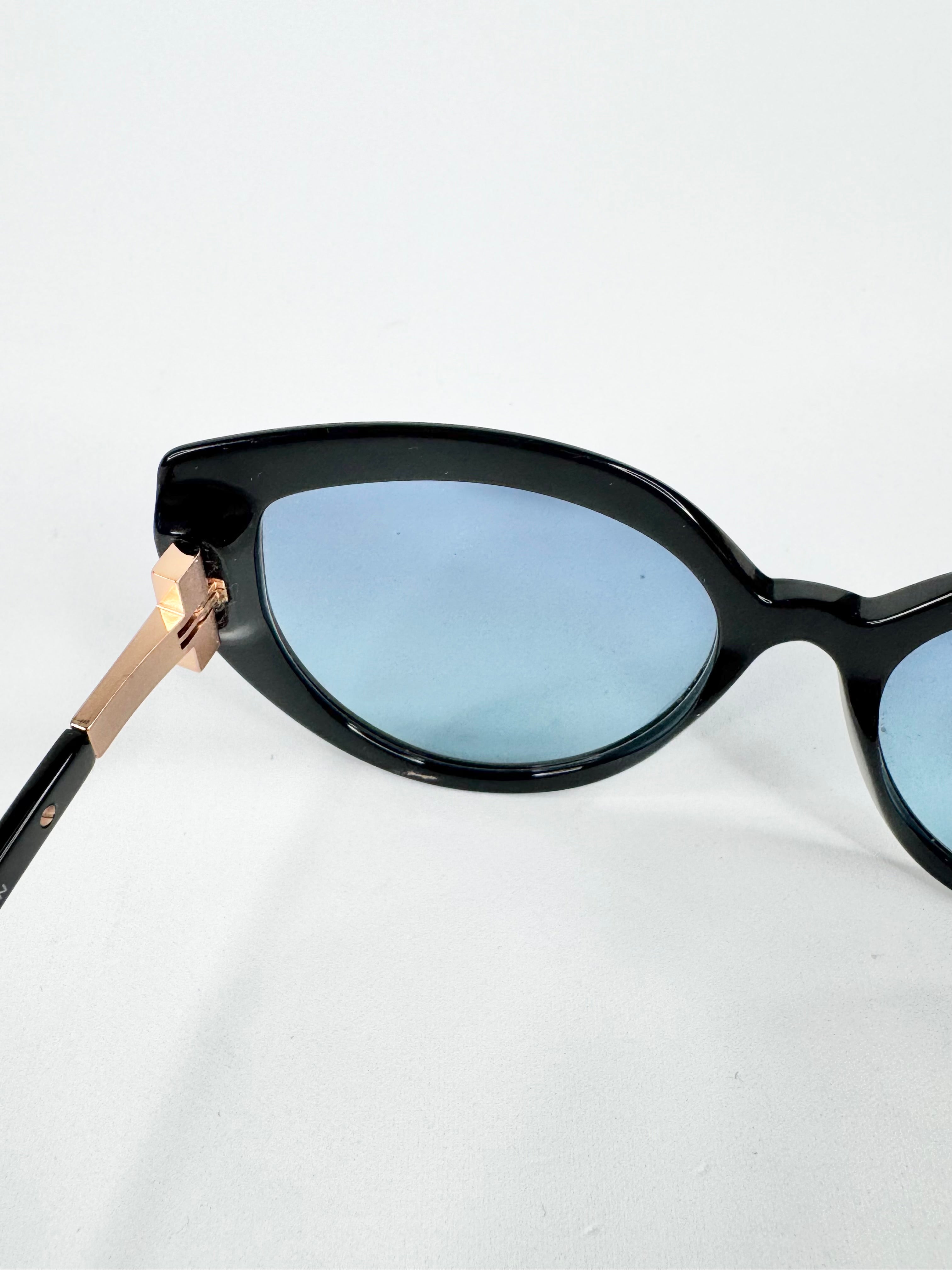 Tiffany & Co Black Blue Lens Cat Eye Sunglasses