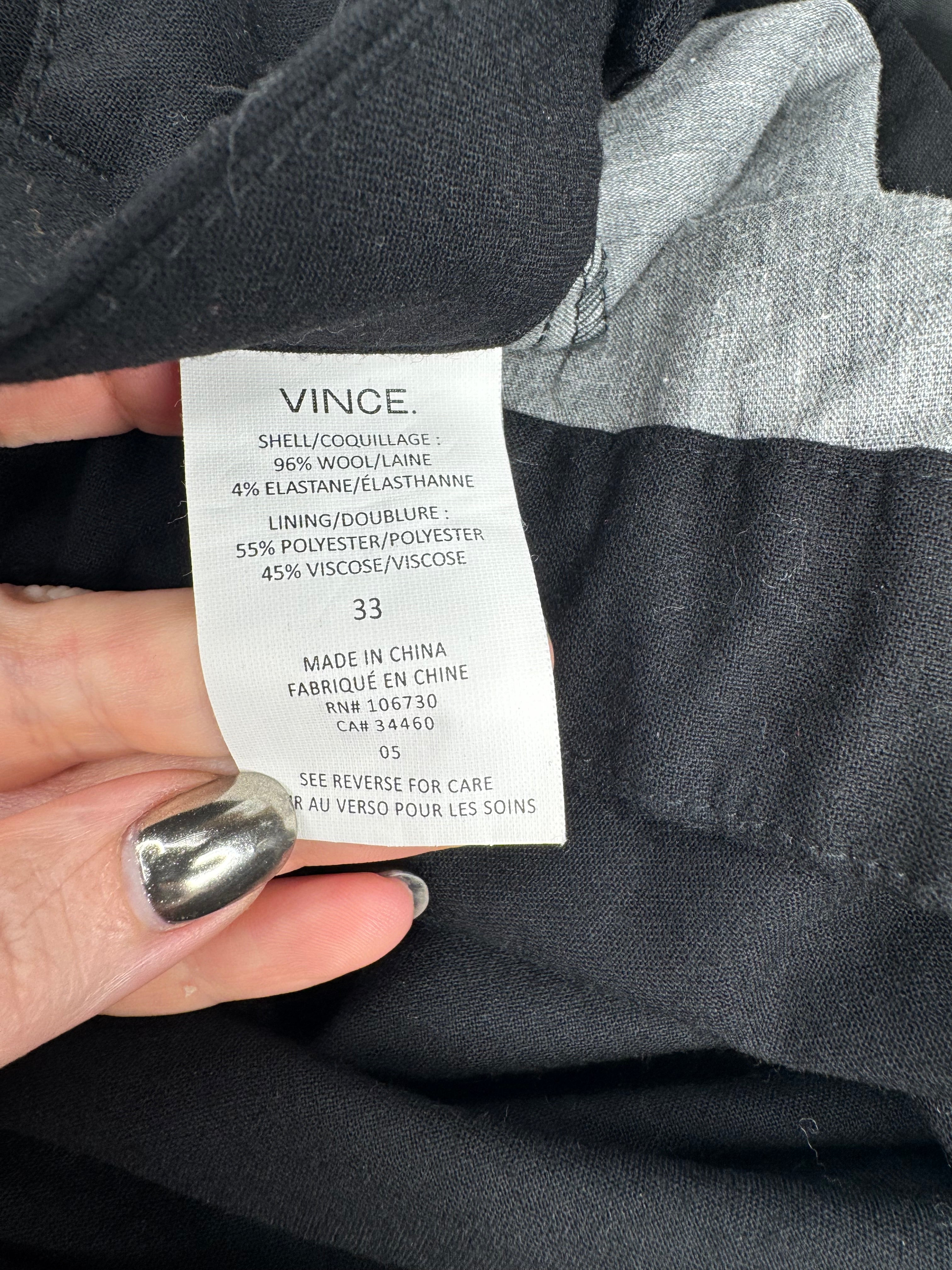 Vince Black Wool Blend Slacks - 33