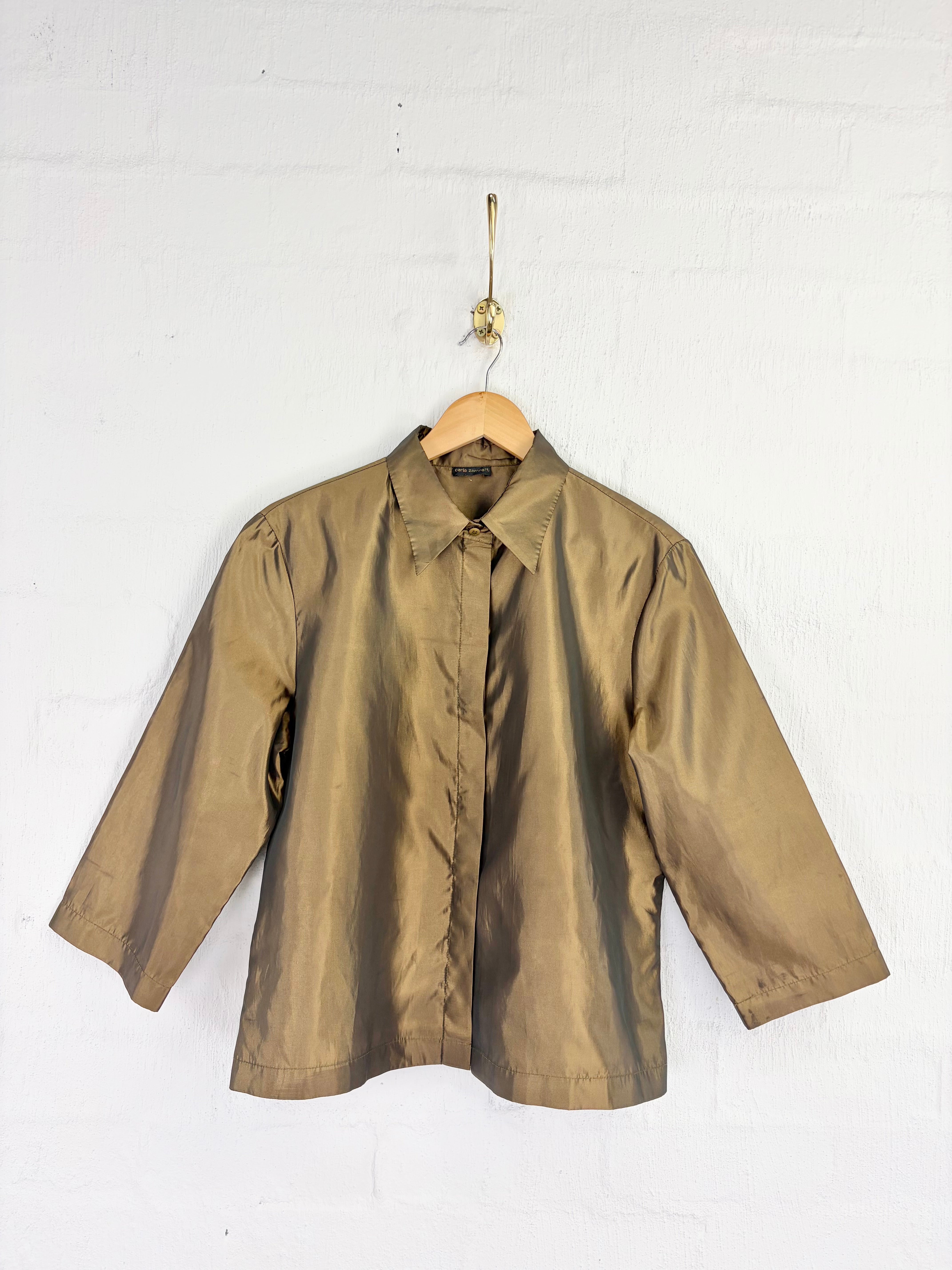 Carla Zampatti Olive Green Duo-Tone Blouse - AU14
