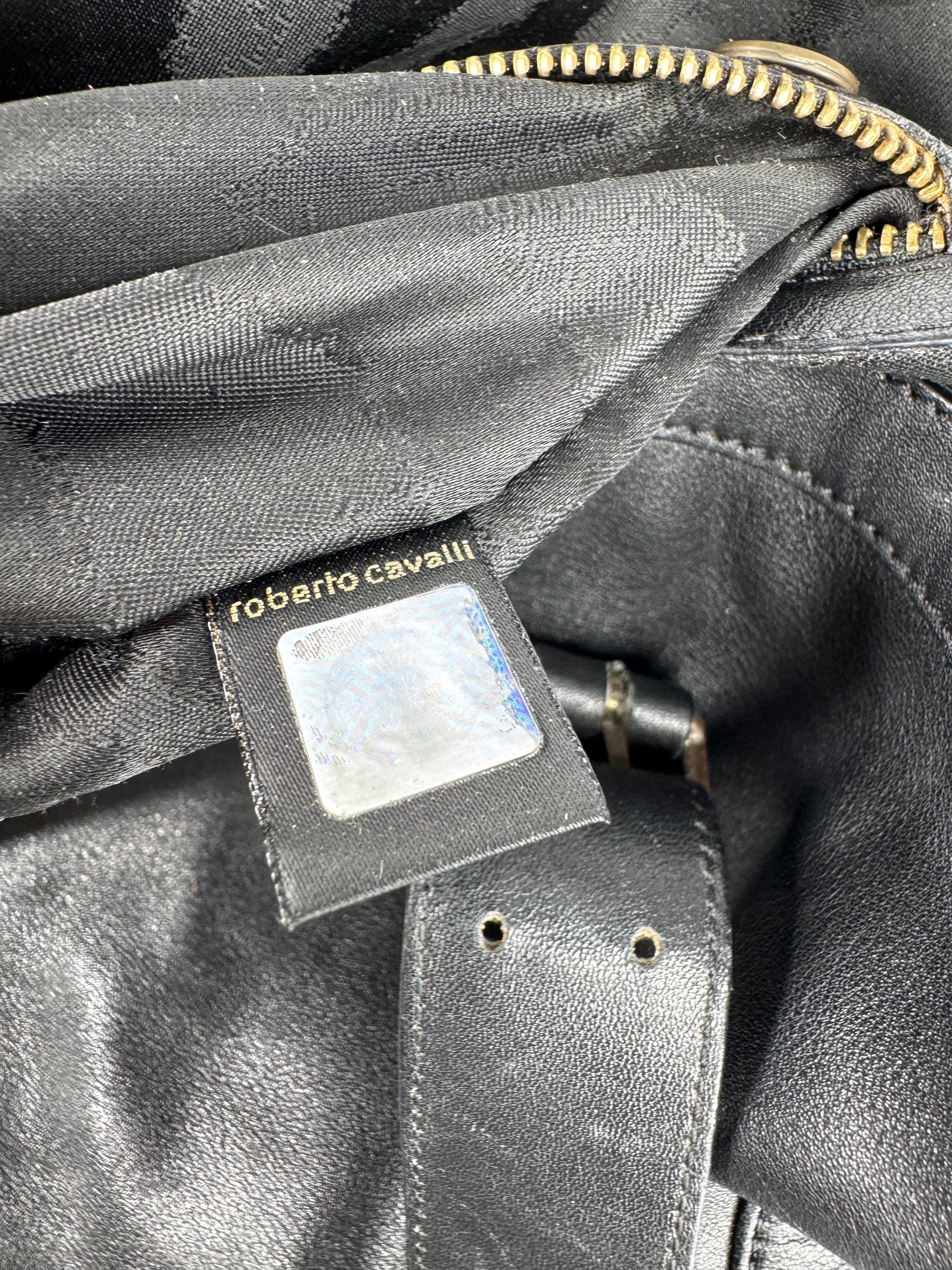 Roberto Cavalli Black Leather Corset Laced Tote Bag