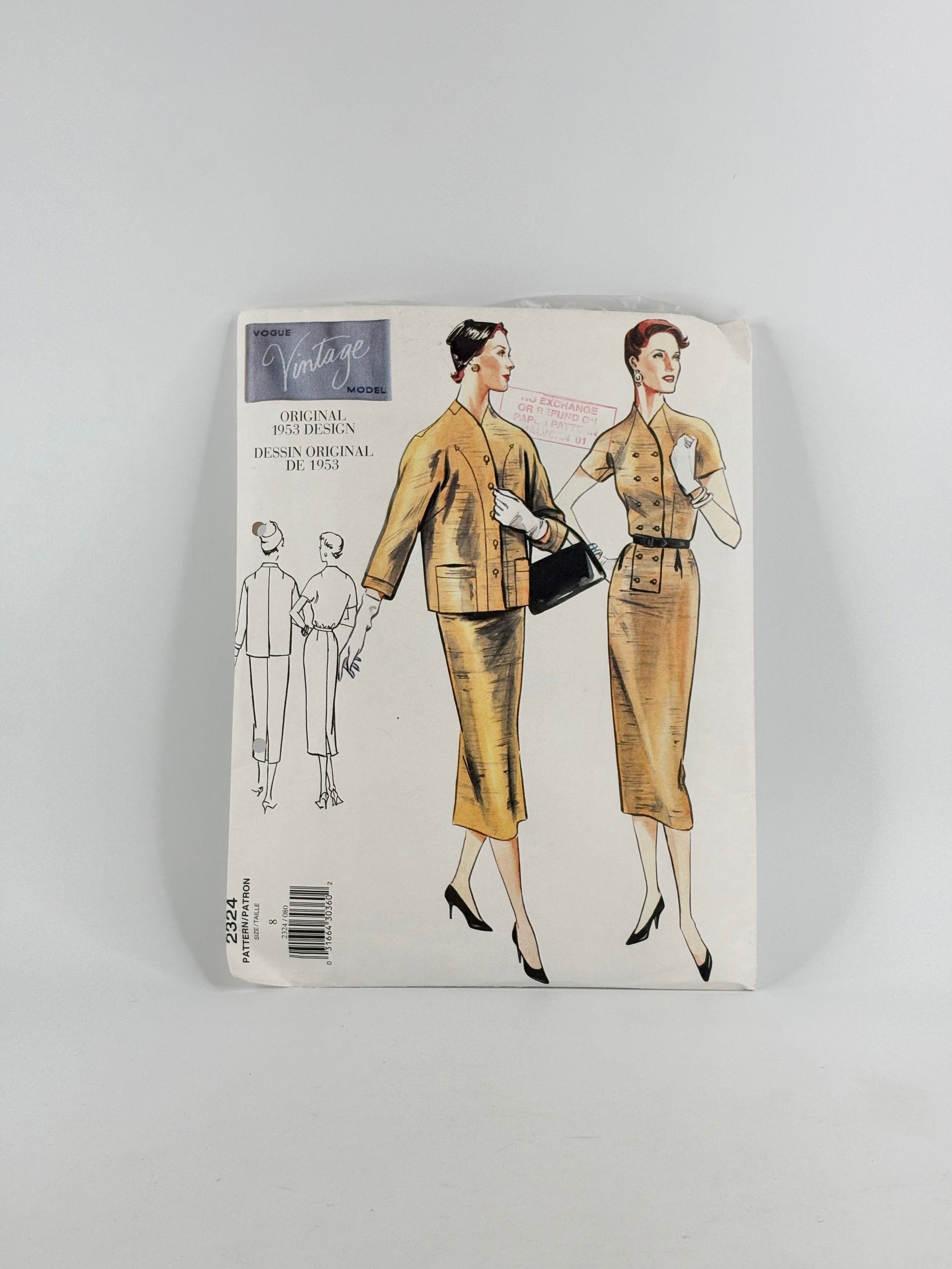 Vogue Vintage Model Dessin Original Jacket & Dress: No. 2324 - Size 8