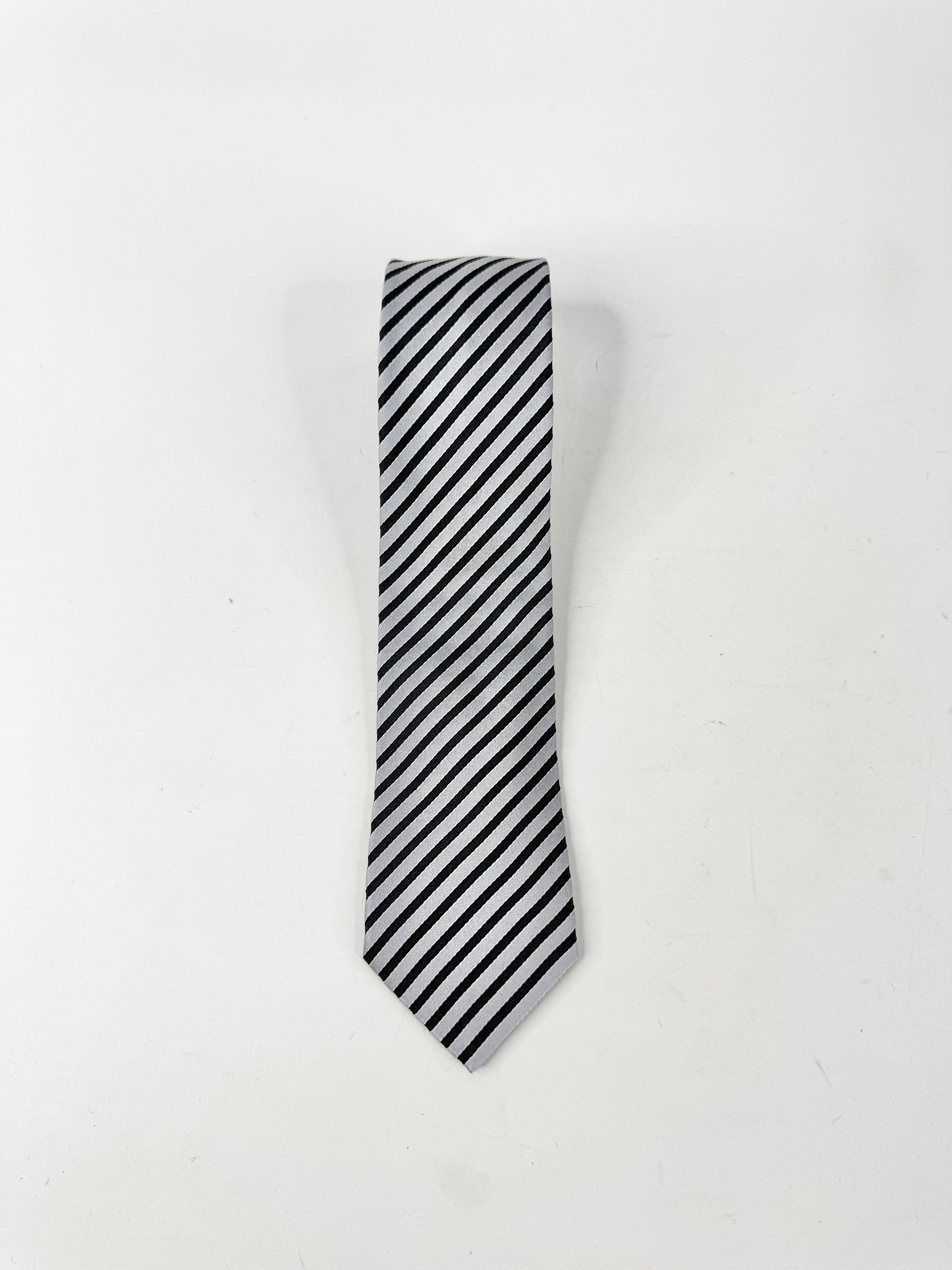 Emporio Armani Silver & Black Striped Tie