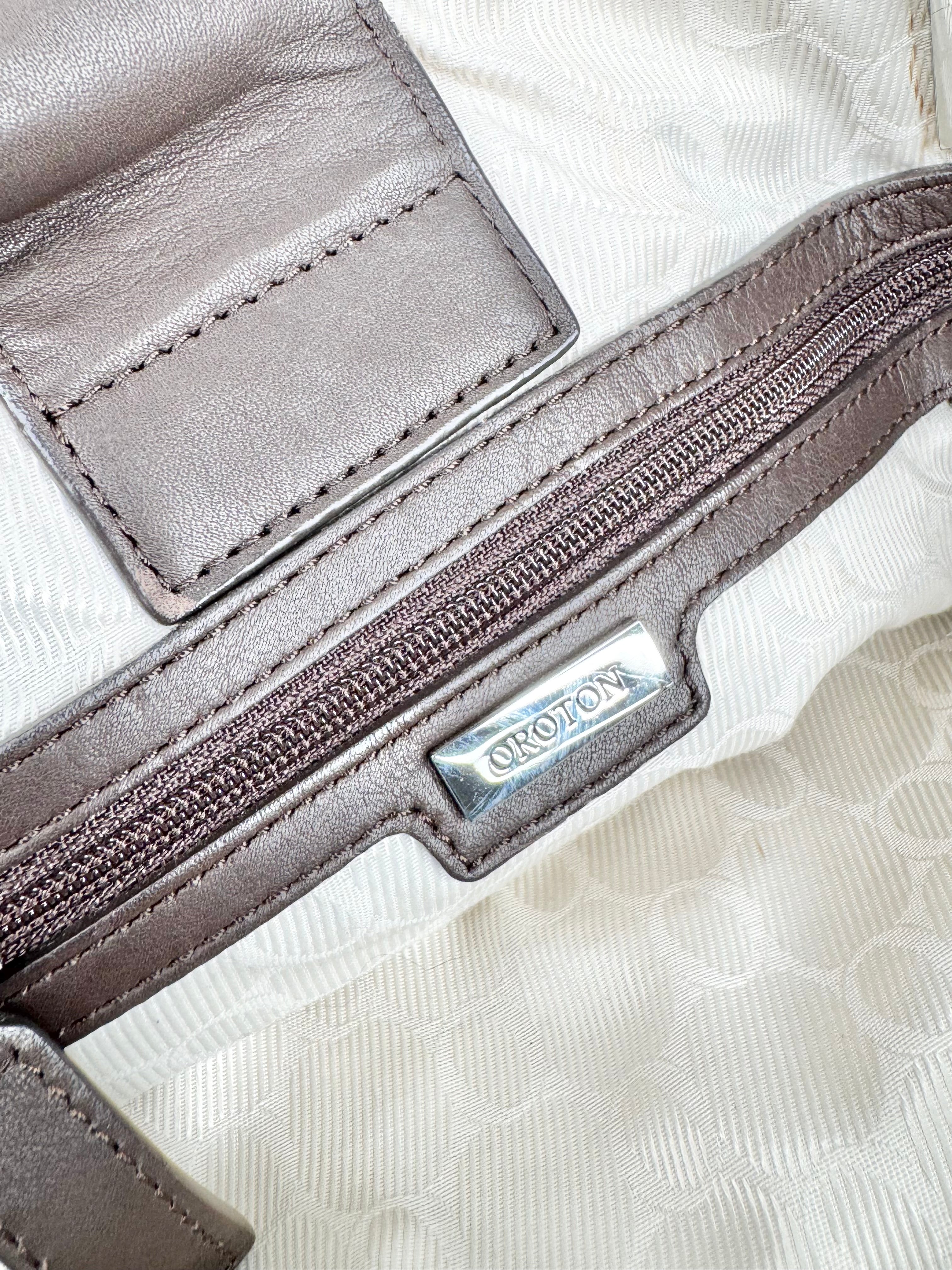 Oroton Beige & Brown Monogramed Tote Bag