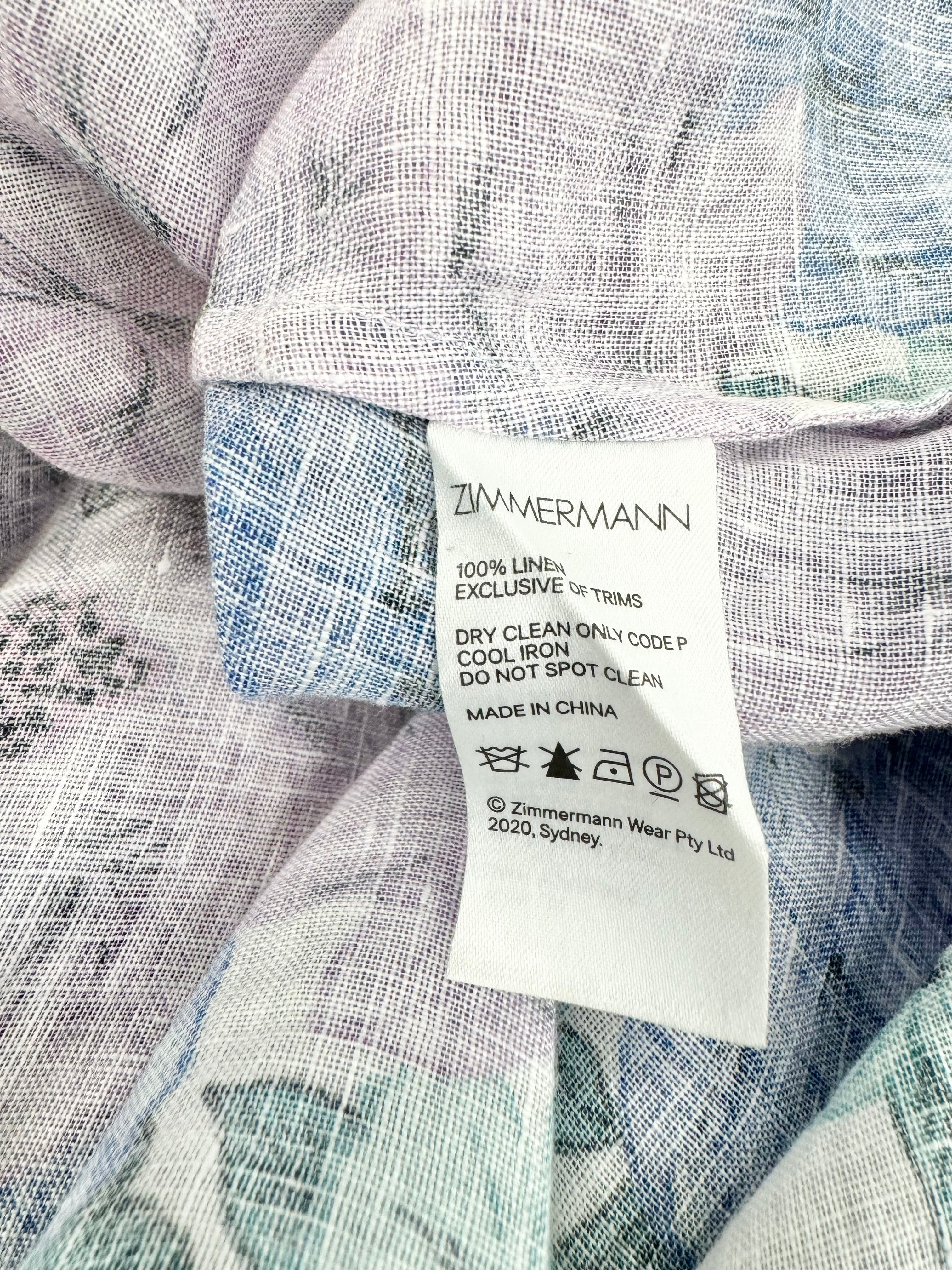 Zimmermann Purple & Blue Peony Pattern Linen Dress - AU12