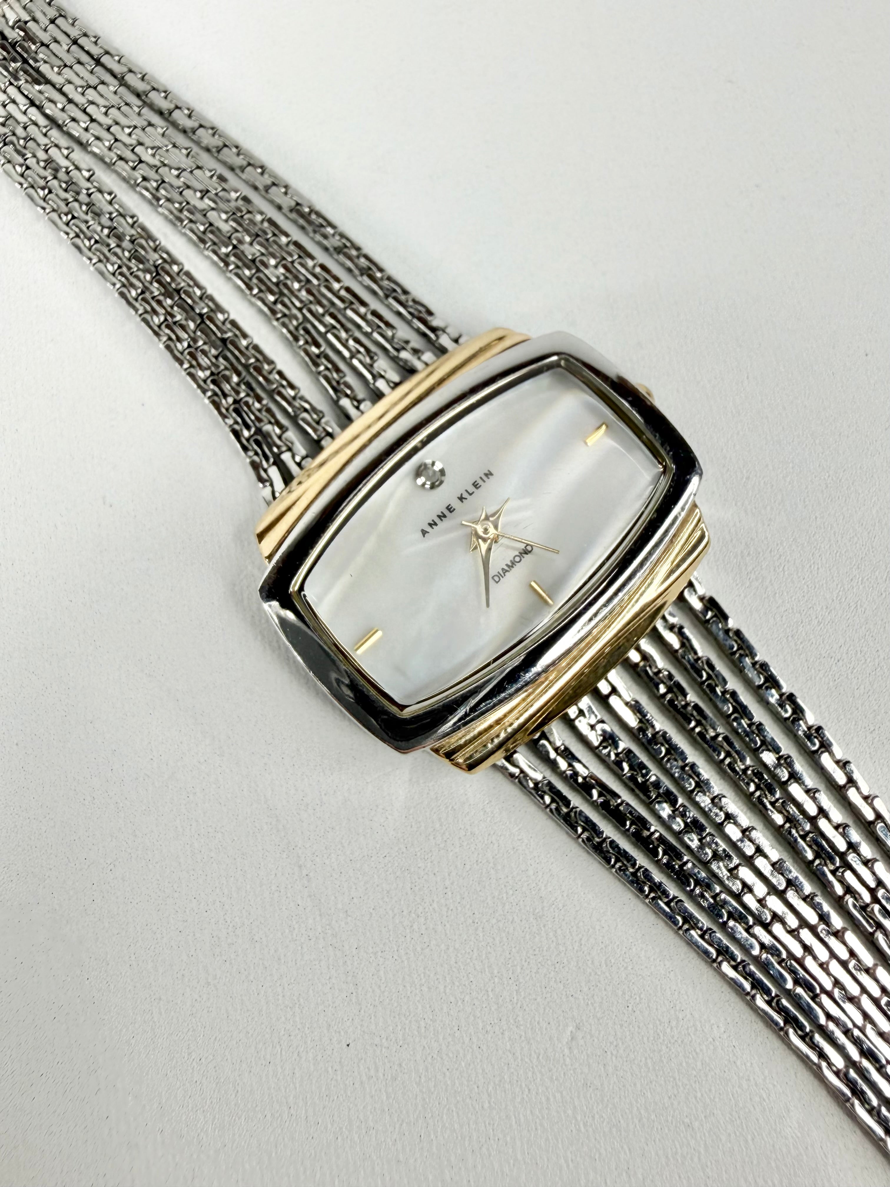Anne Klein Silver & Gold Mother of Pearl Face Bracelet Watch