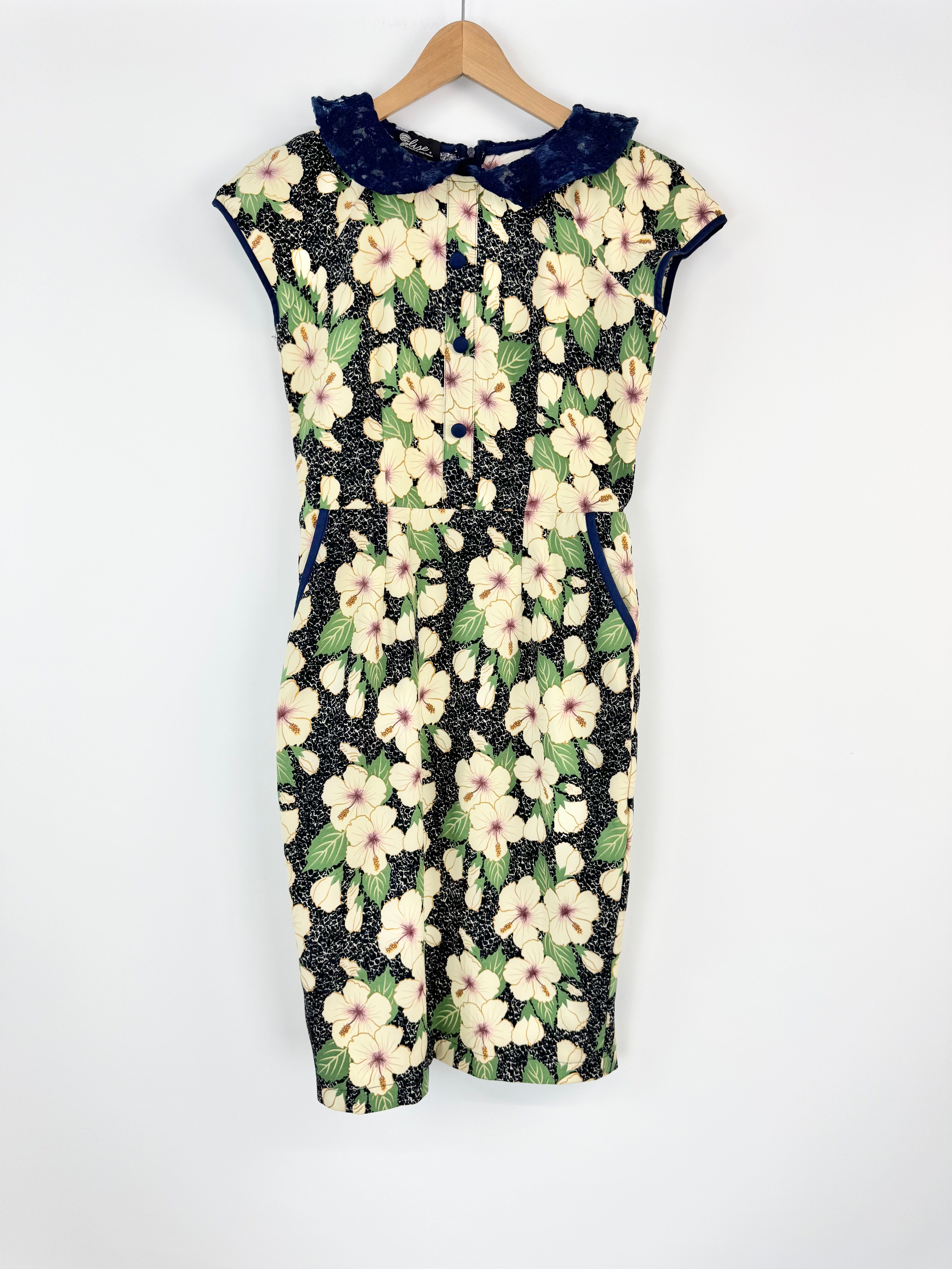 Vintage Elise Hibiscus Patterned Dress - AU8/10