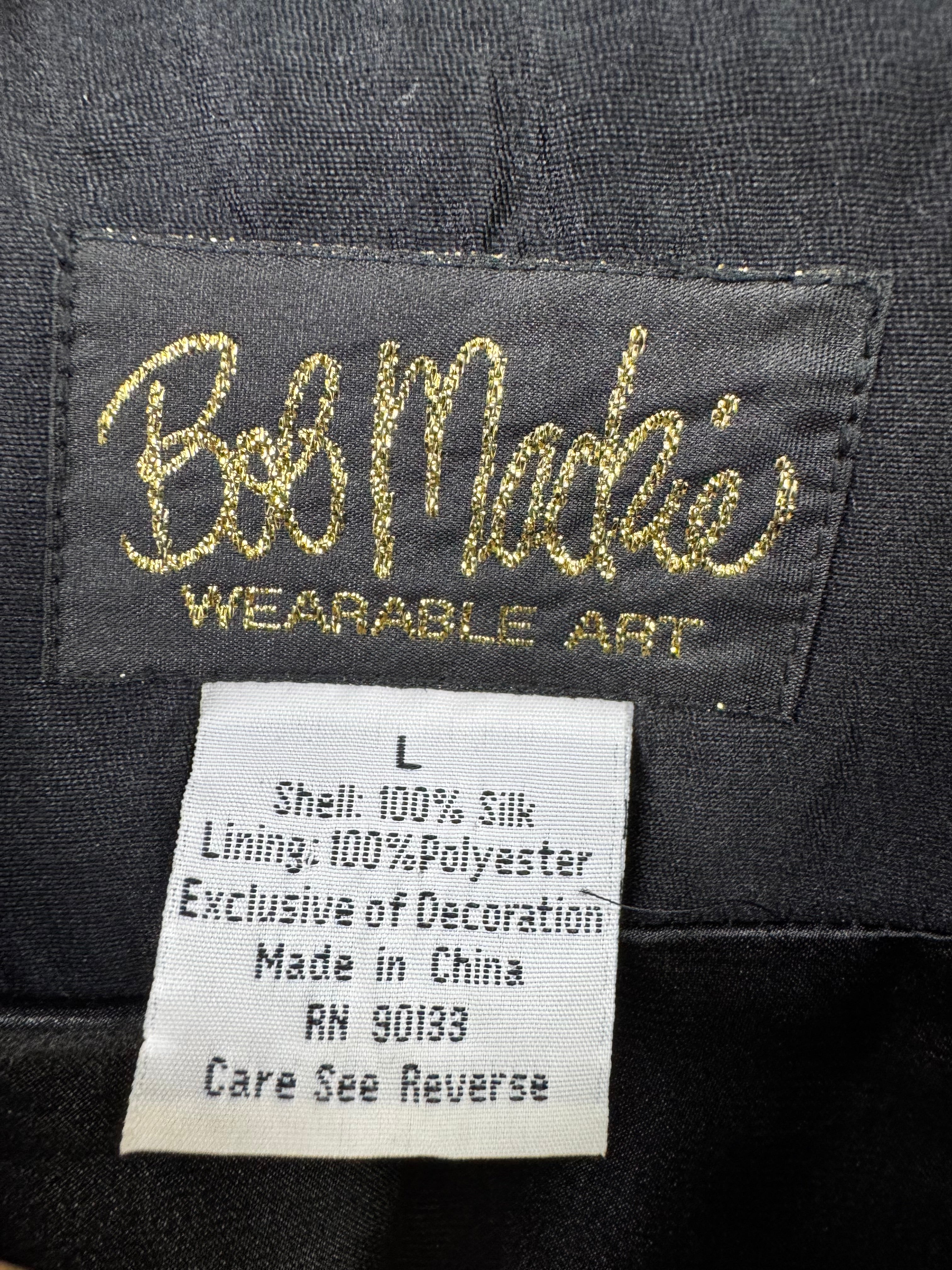 Bob Mackie Wearable Art Emerald Green & Black Silk Evening Jacket - AU12