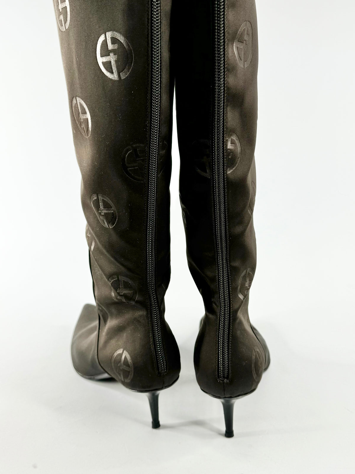 Vintage Giorgio Armani Brown Sateen Knee High Boots - EU40.5