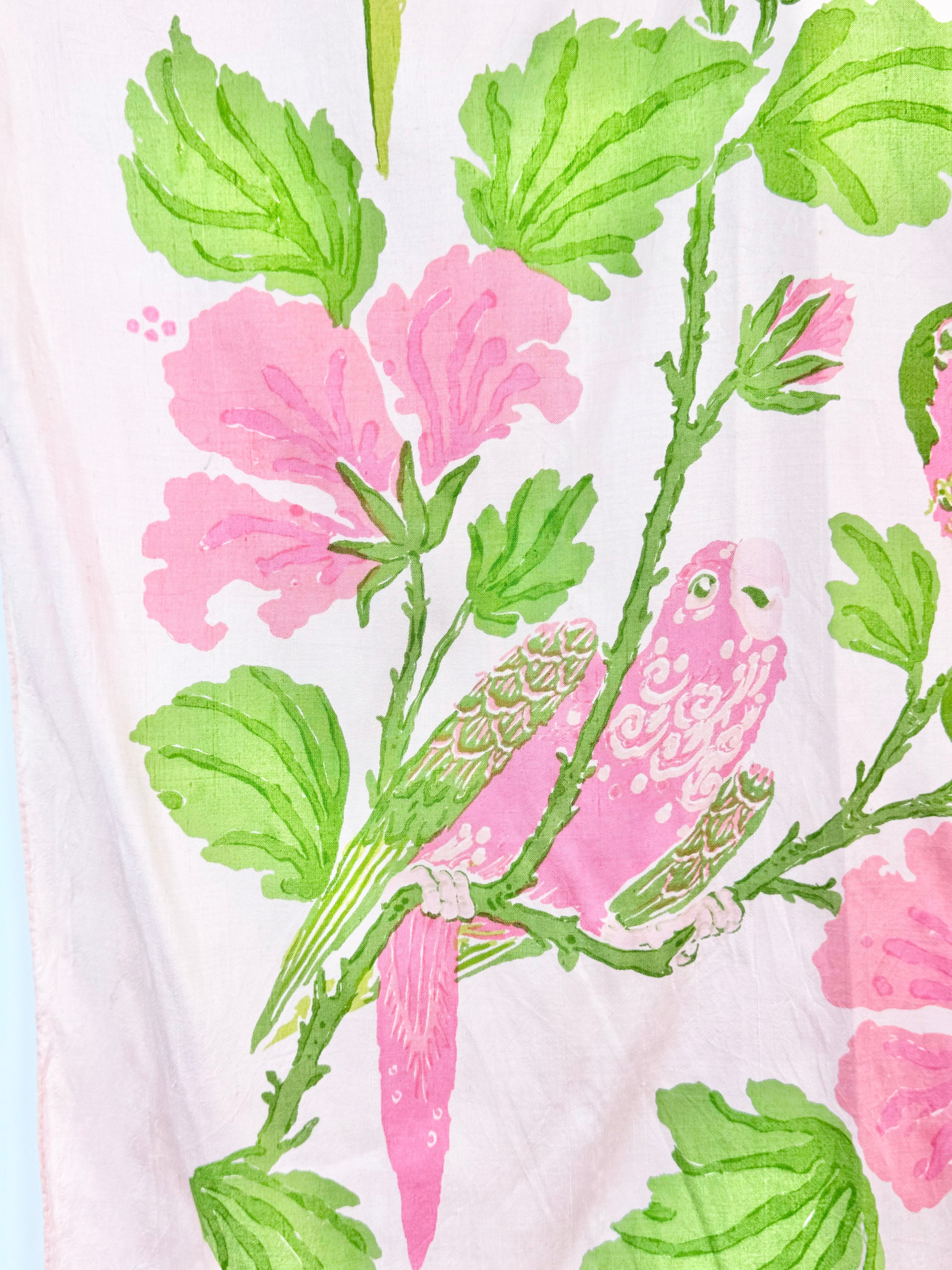 Vintage Blossom Pink Parrot Pattern Square Scarf