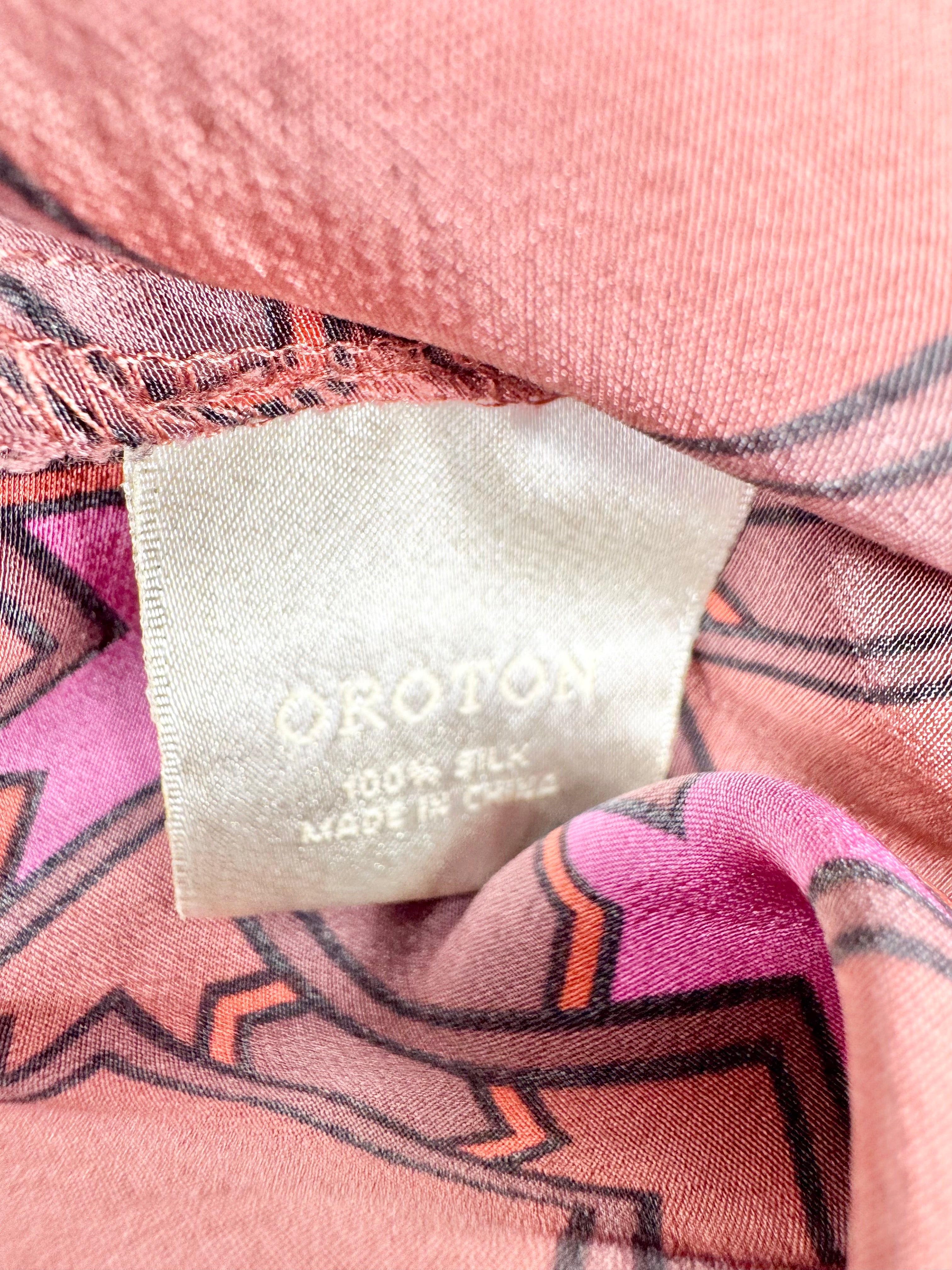 Oroton Pink and Burgundy Geometric Print Long Sleeve Shirt- AU12