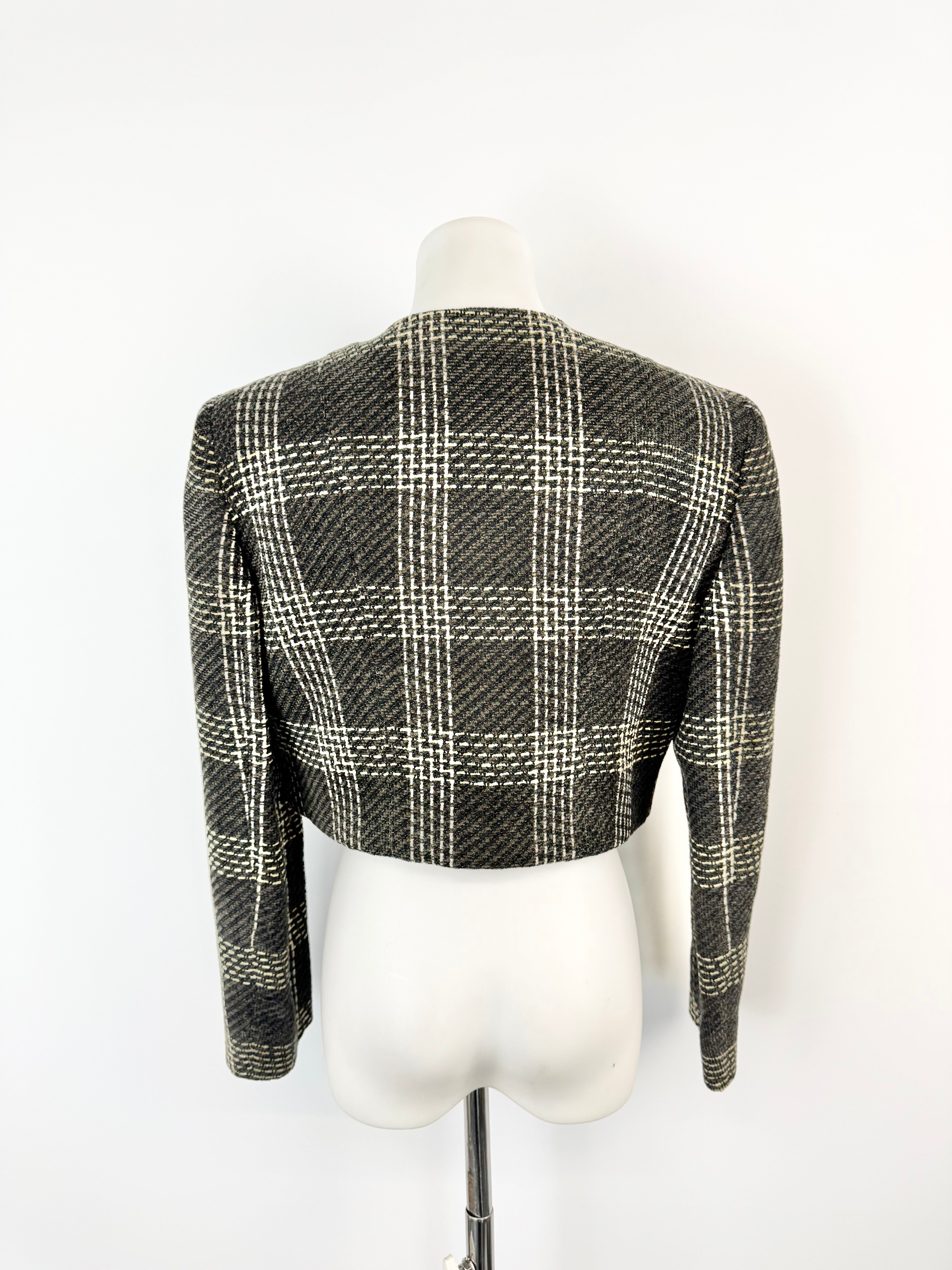 Valentino Miss V Brown & Cream Glen Plaid Cropped Blazer - AU10