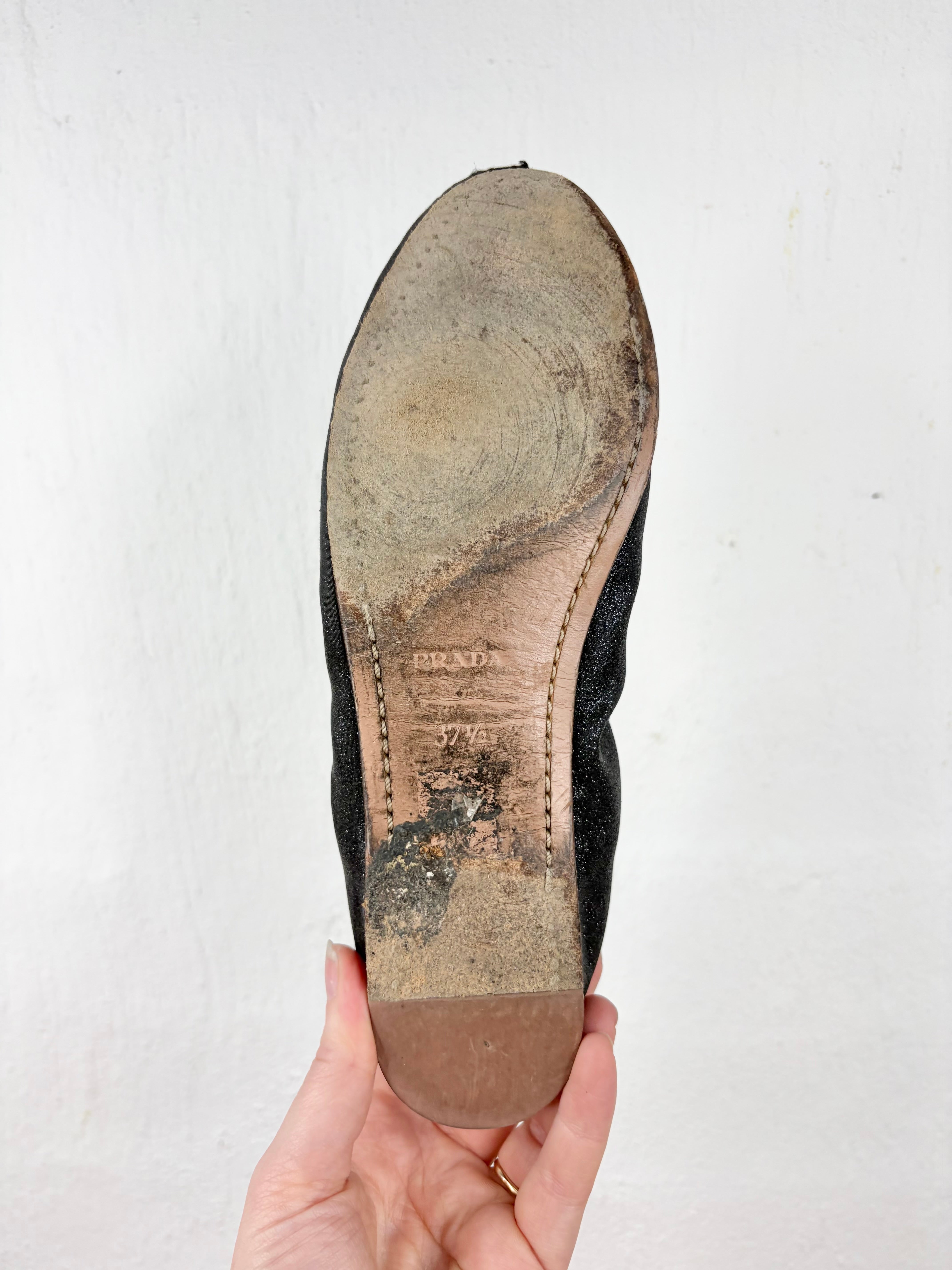 Prada Linea Rossa Black Glitter Ballet Flat - EU37.5