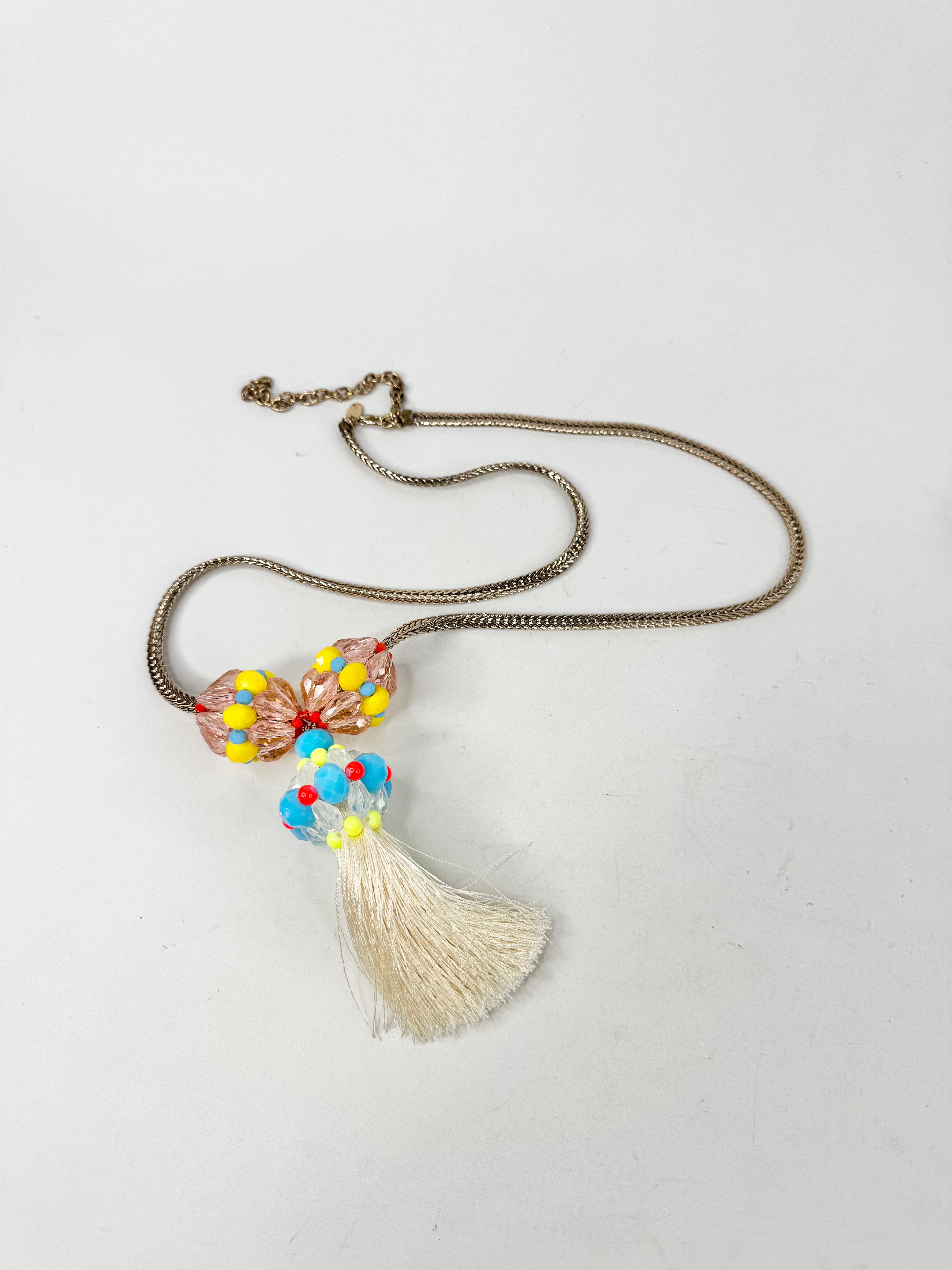 Megan Park Gold Toned Braided Chain Beaded Costume Jewellery Necklace