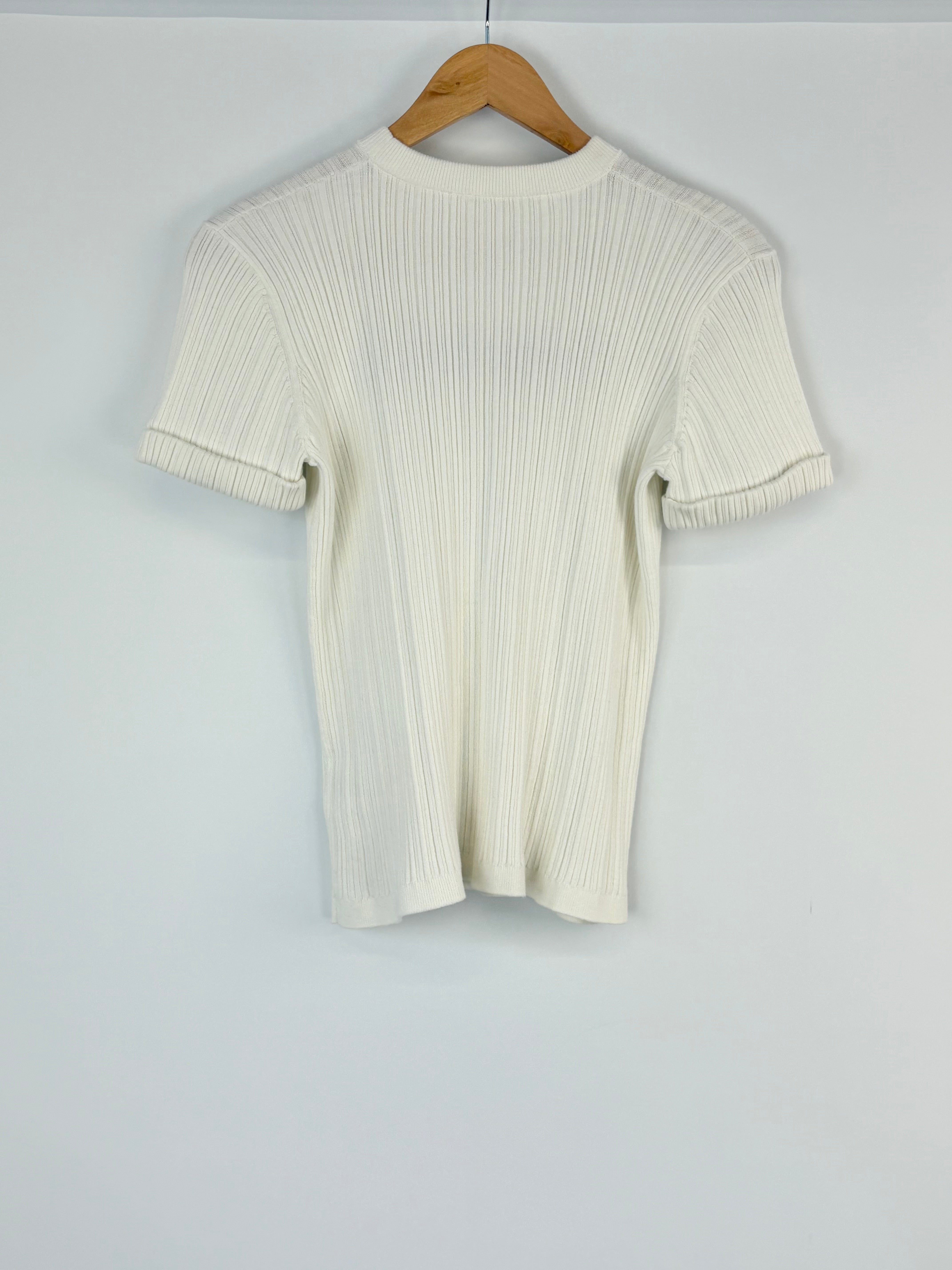 Chanel Ecru Rib-Knit Short Sleeve Top - AU10
