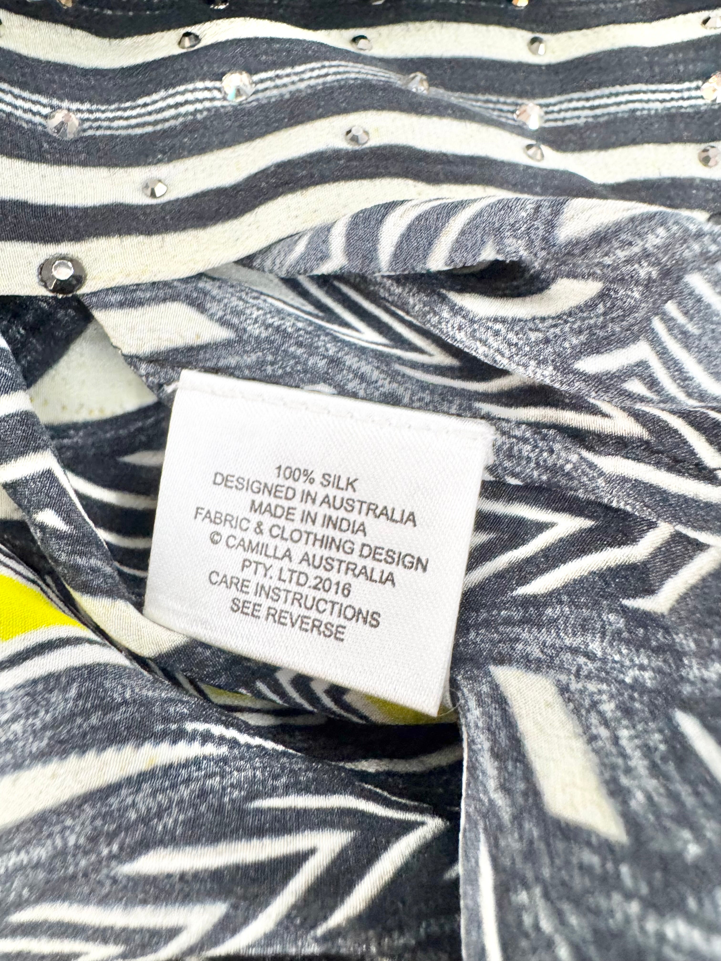 Camilla 'Between the Lines' Black & Cream Silk Kimono - AU12/14/16