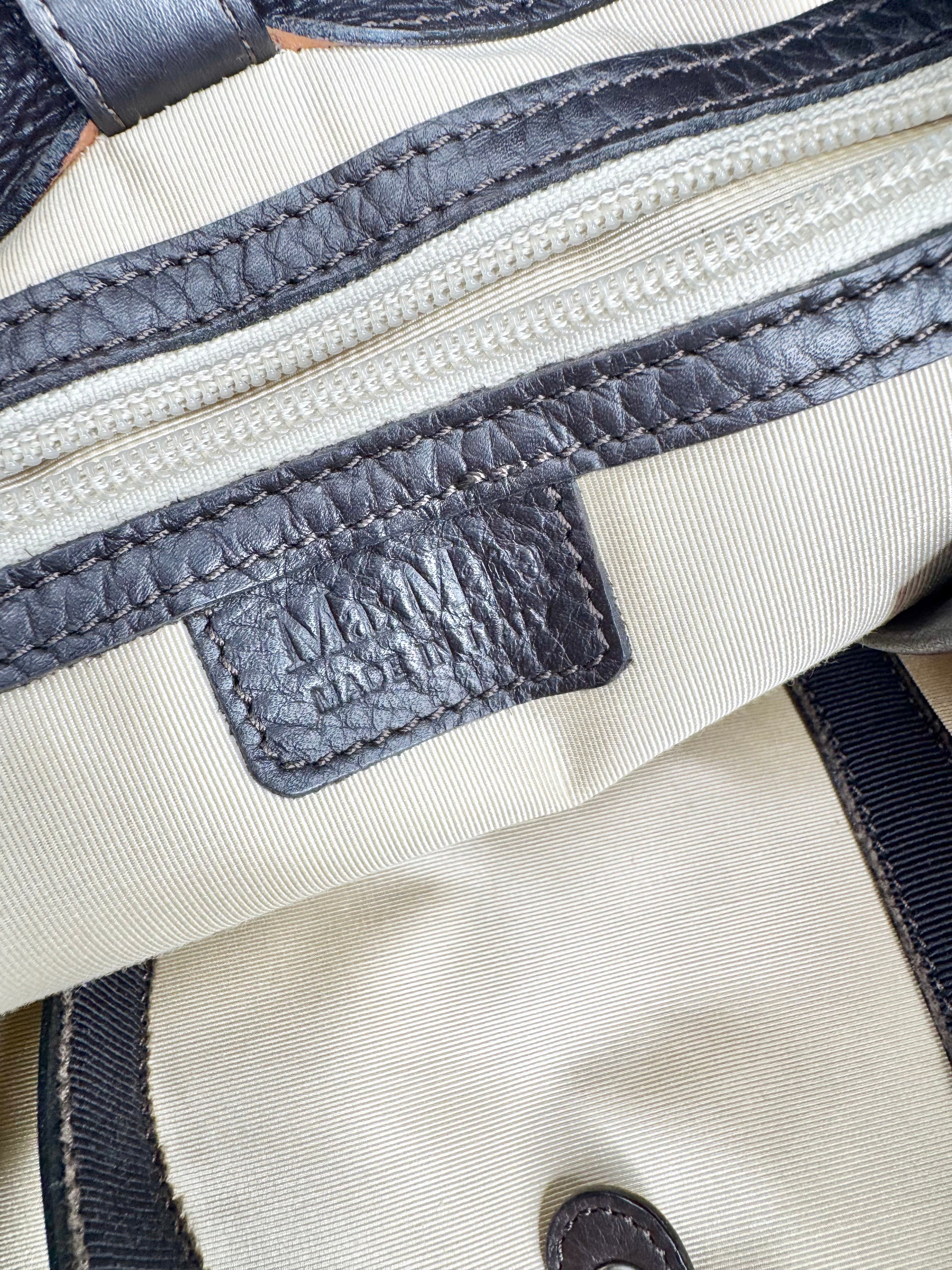 Vintage Max Mara Khaki Leather & Fabric Tote