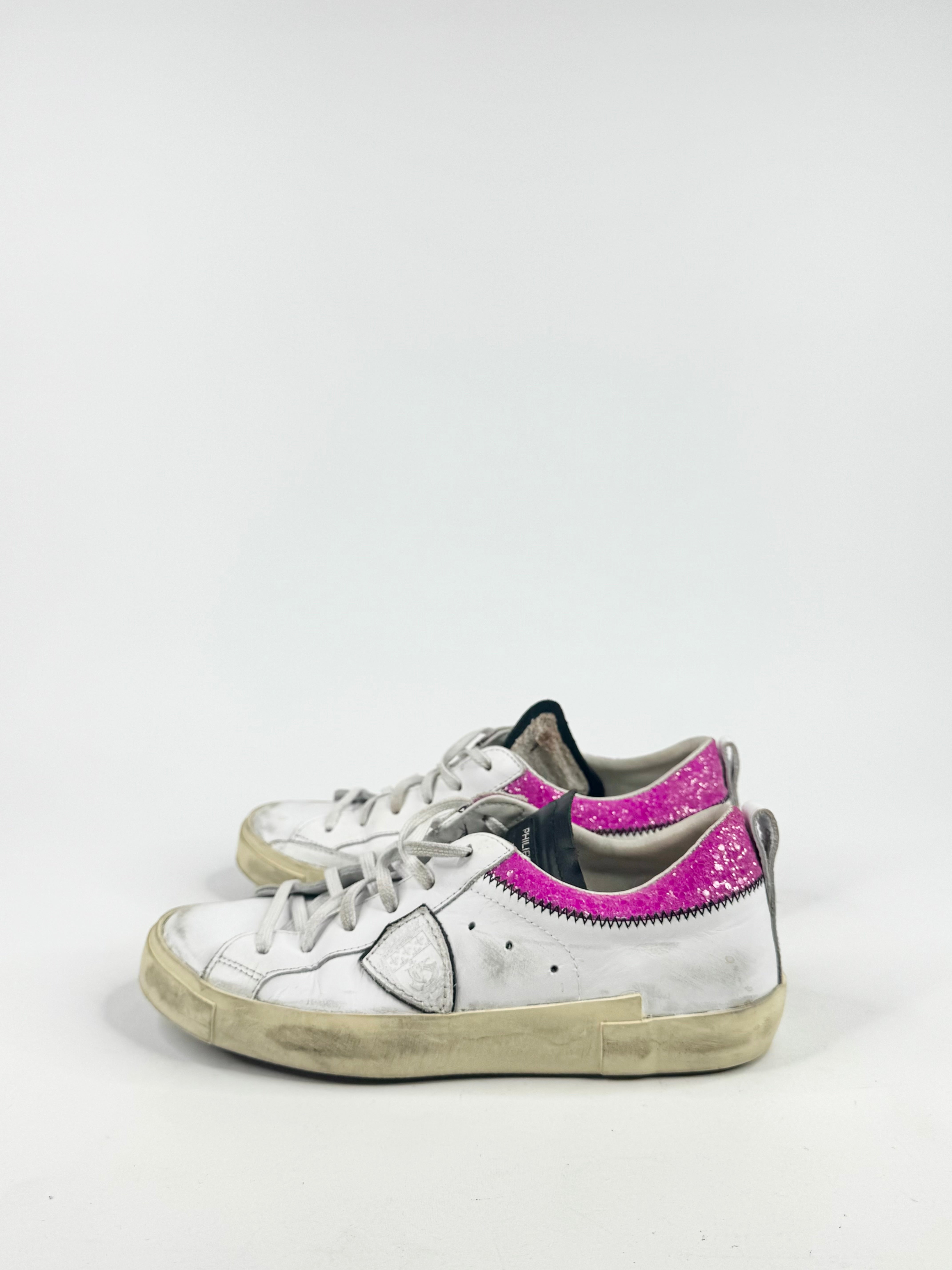 Philippe Modal Paris White & Purple Glitter Sneakers - EU38