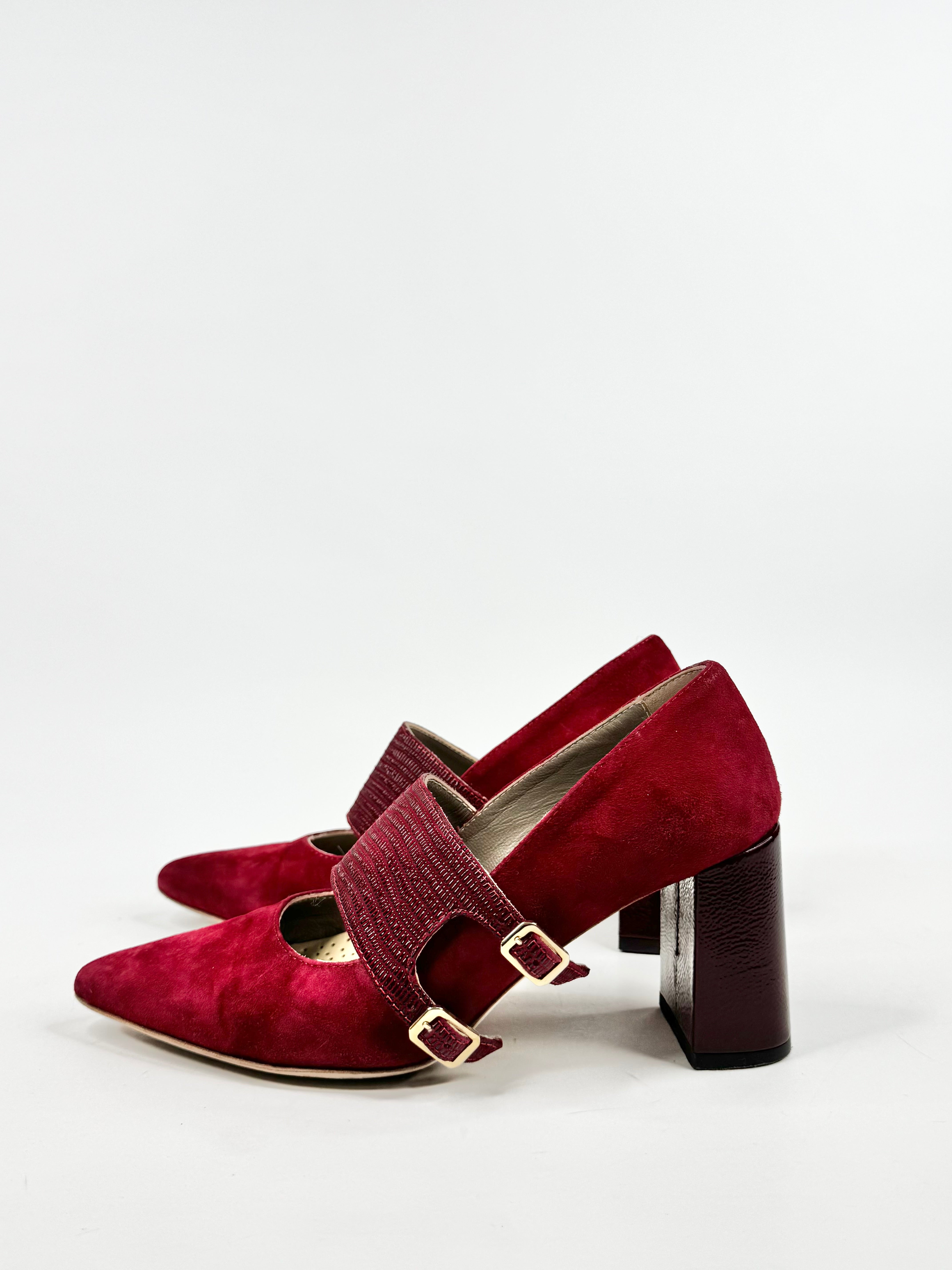 Habbot Cherry Red Suede Mary Janes - EU37