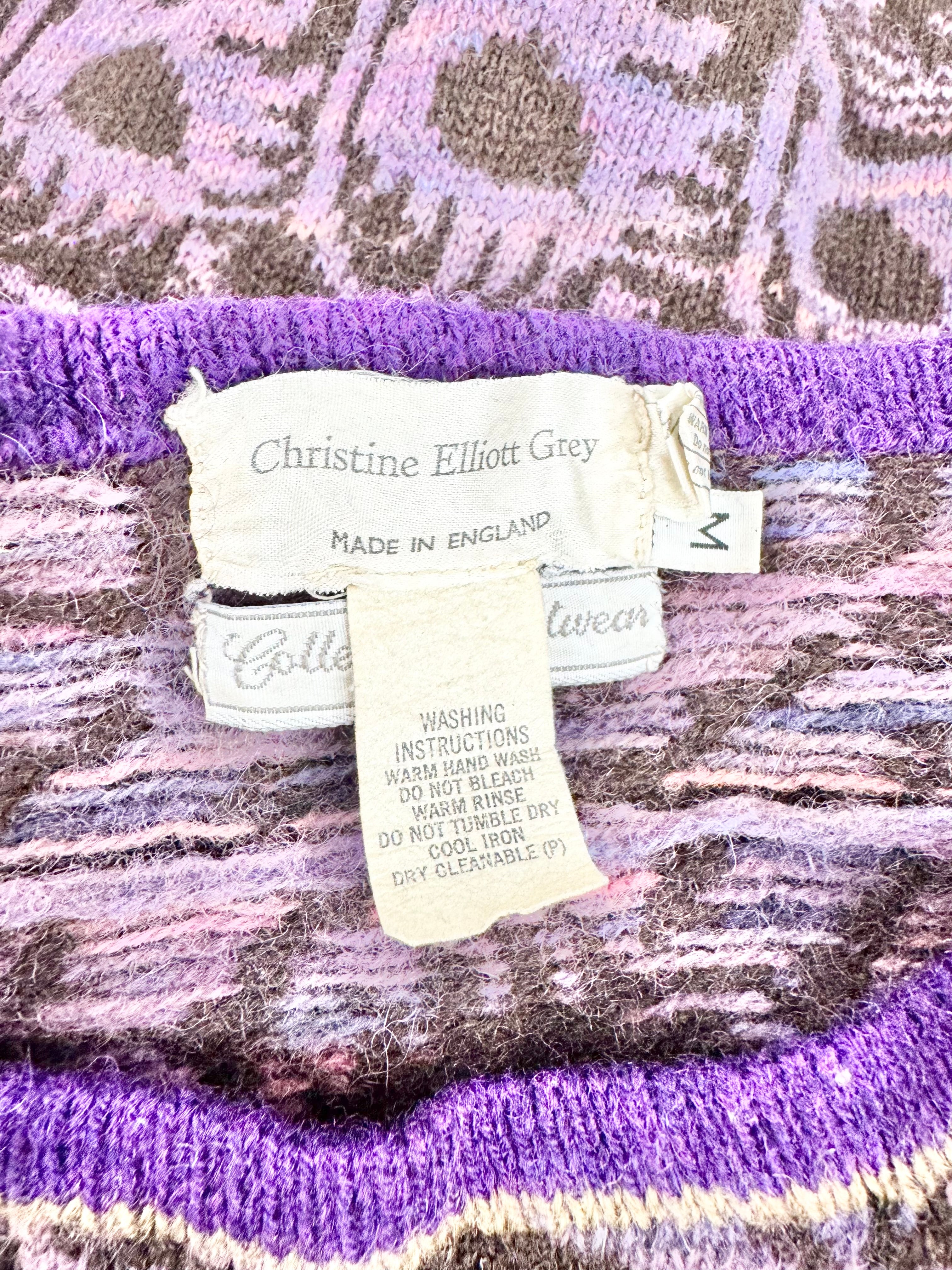 Christine Elliot Grey Purple and Brown Patterned Wool Dress - AU10