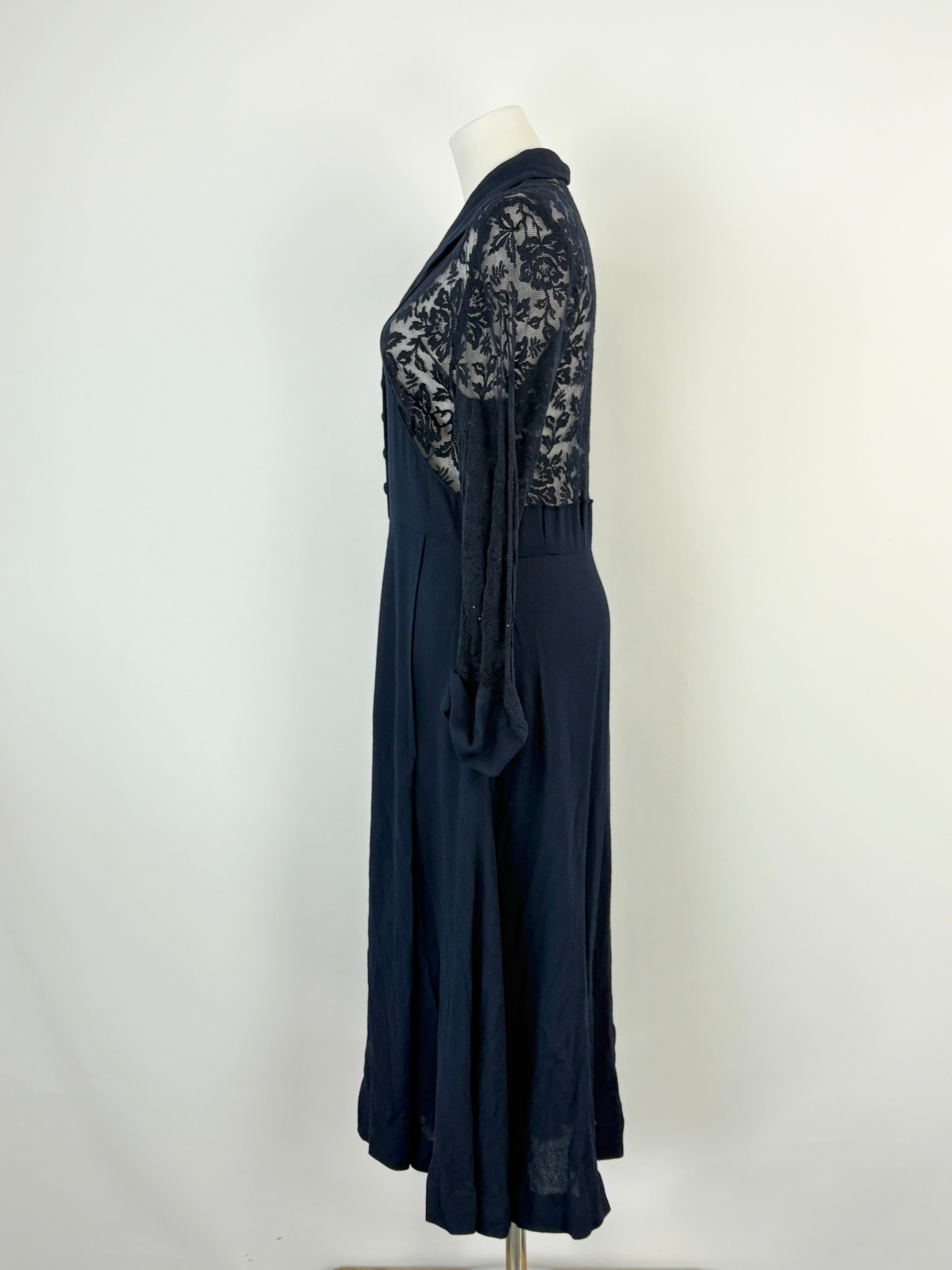 Peekaboo Navy Blue Embroidered Lace Floral Midi Dress - AU8/10