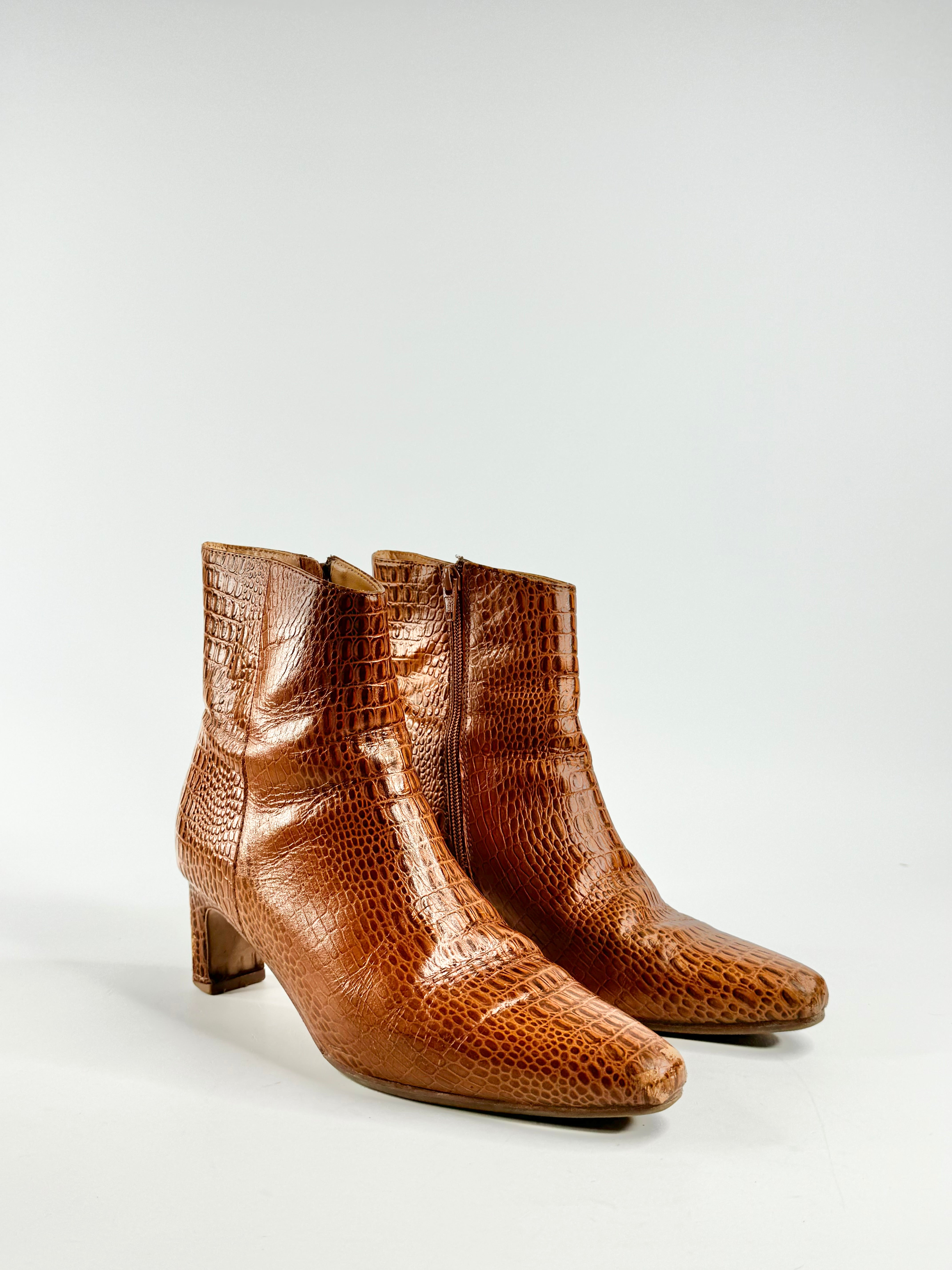 Bared Tan Reptile Ankle Boots - EU38