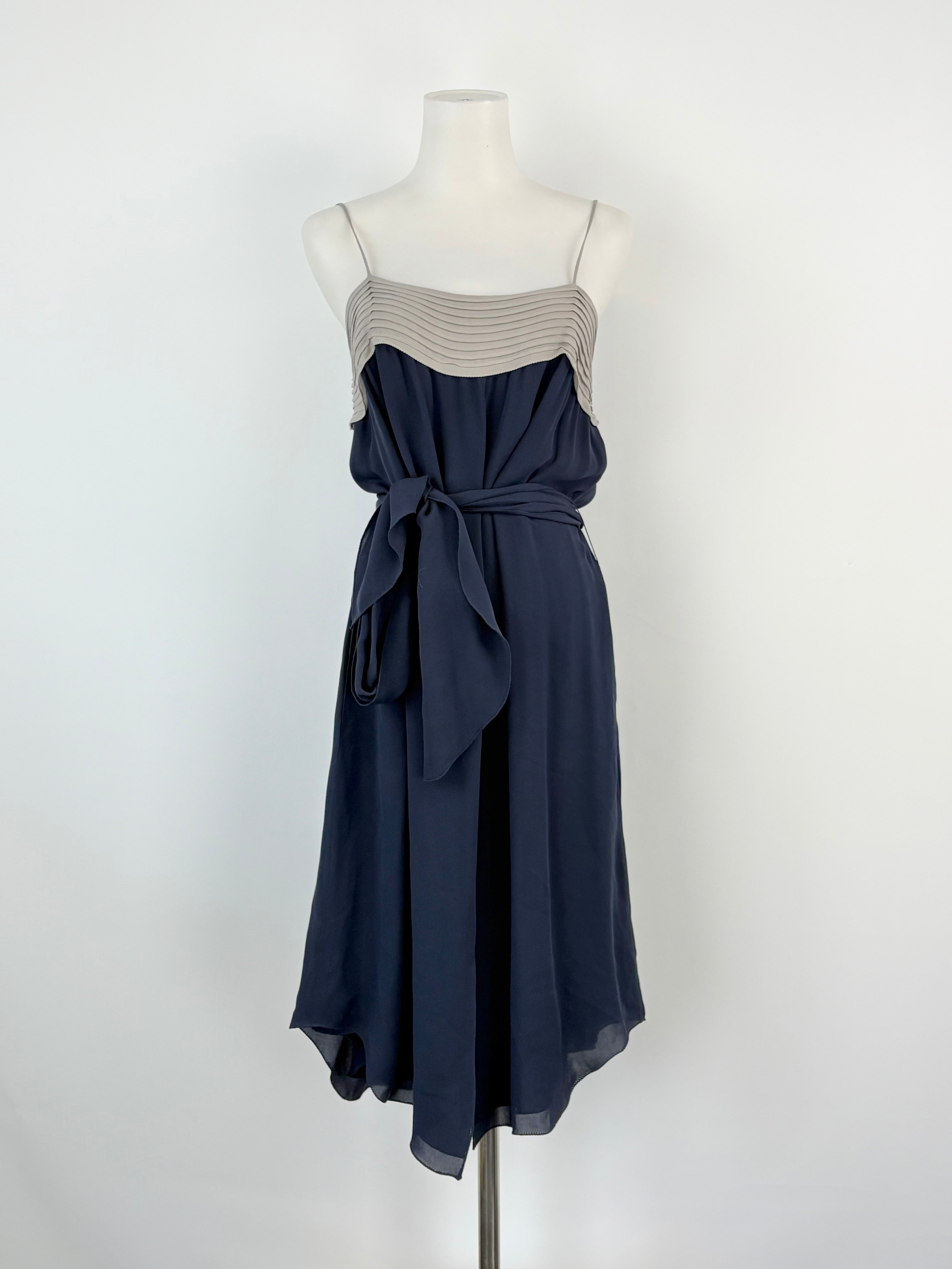 L'Agence Navy Blue & Grey Silk Shift Dress - AU8