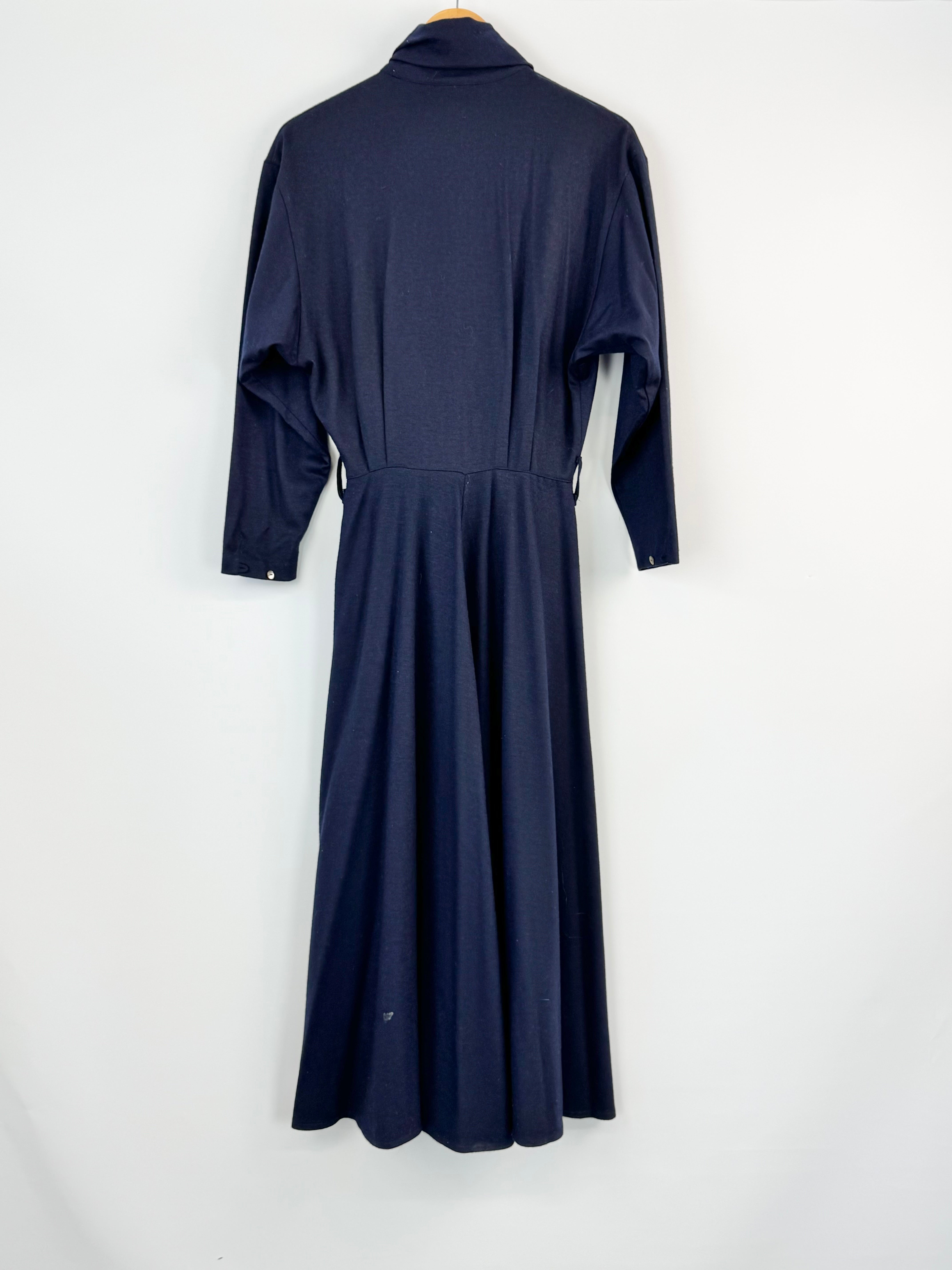 Country Road Vintage Navy Blue Half-Button Long Dress - AU10