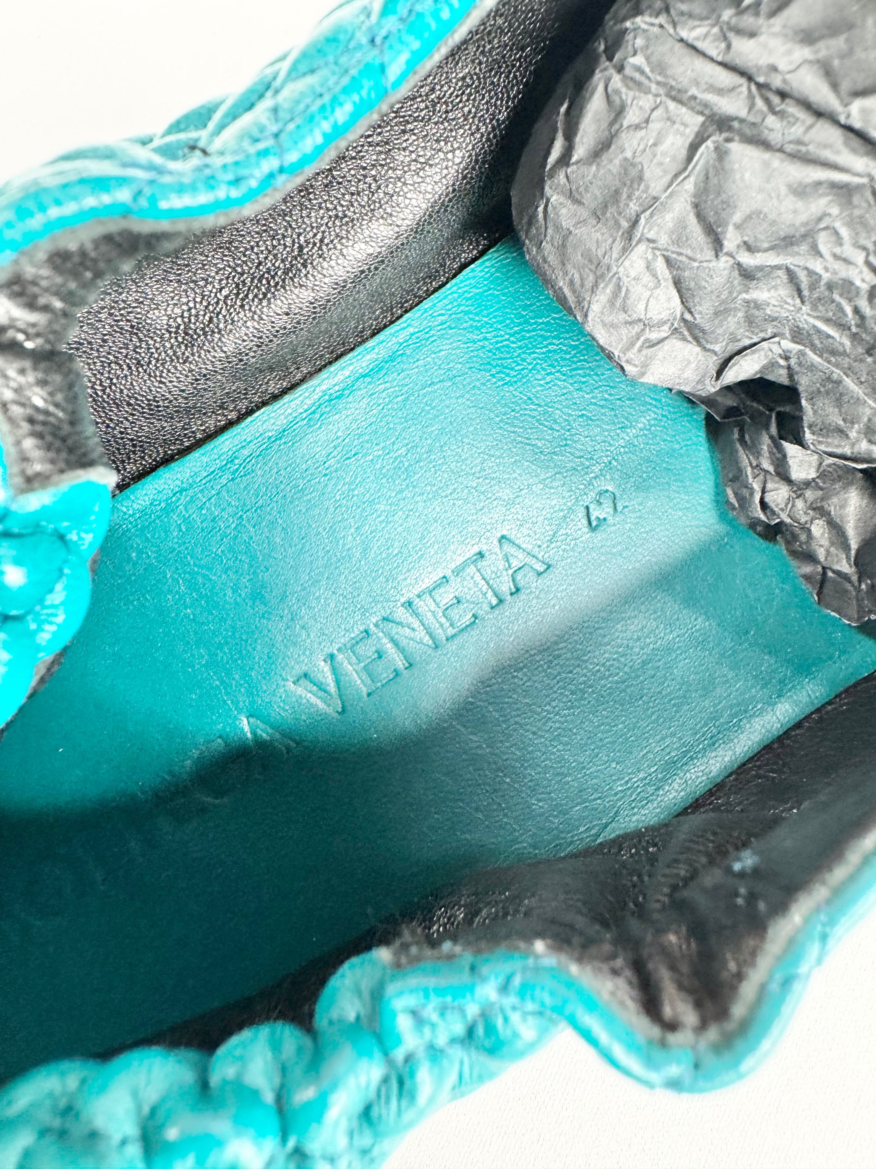 Bottega Veneta Turquoise Intrecciato Flats - EU42