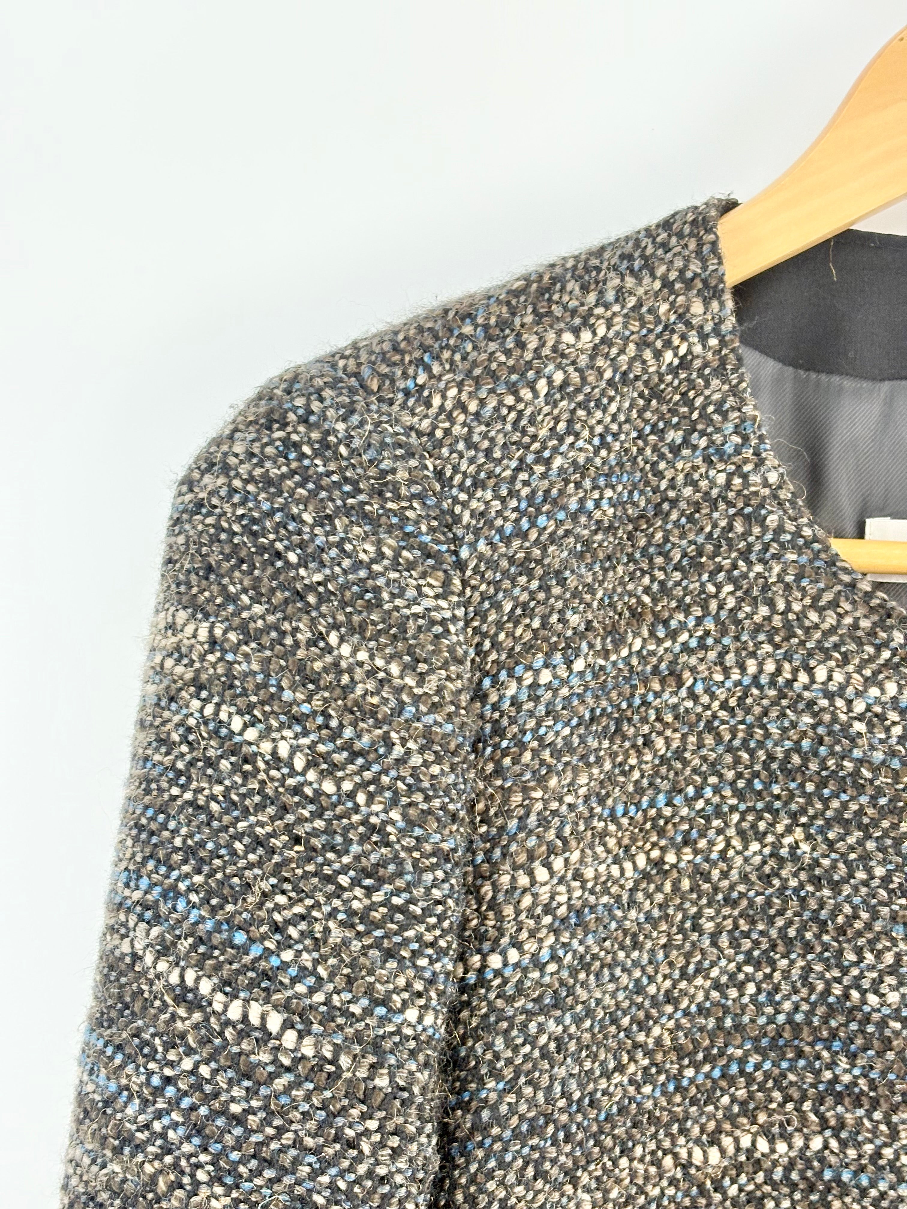 Gerard Darel Brown & Ocean Blue Tweed Asymmetric-Zip Moto Jacket - AU12