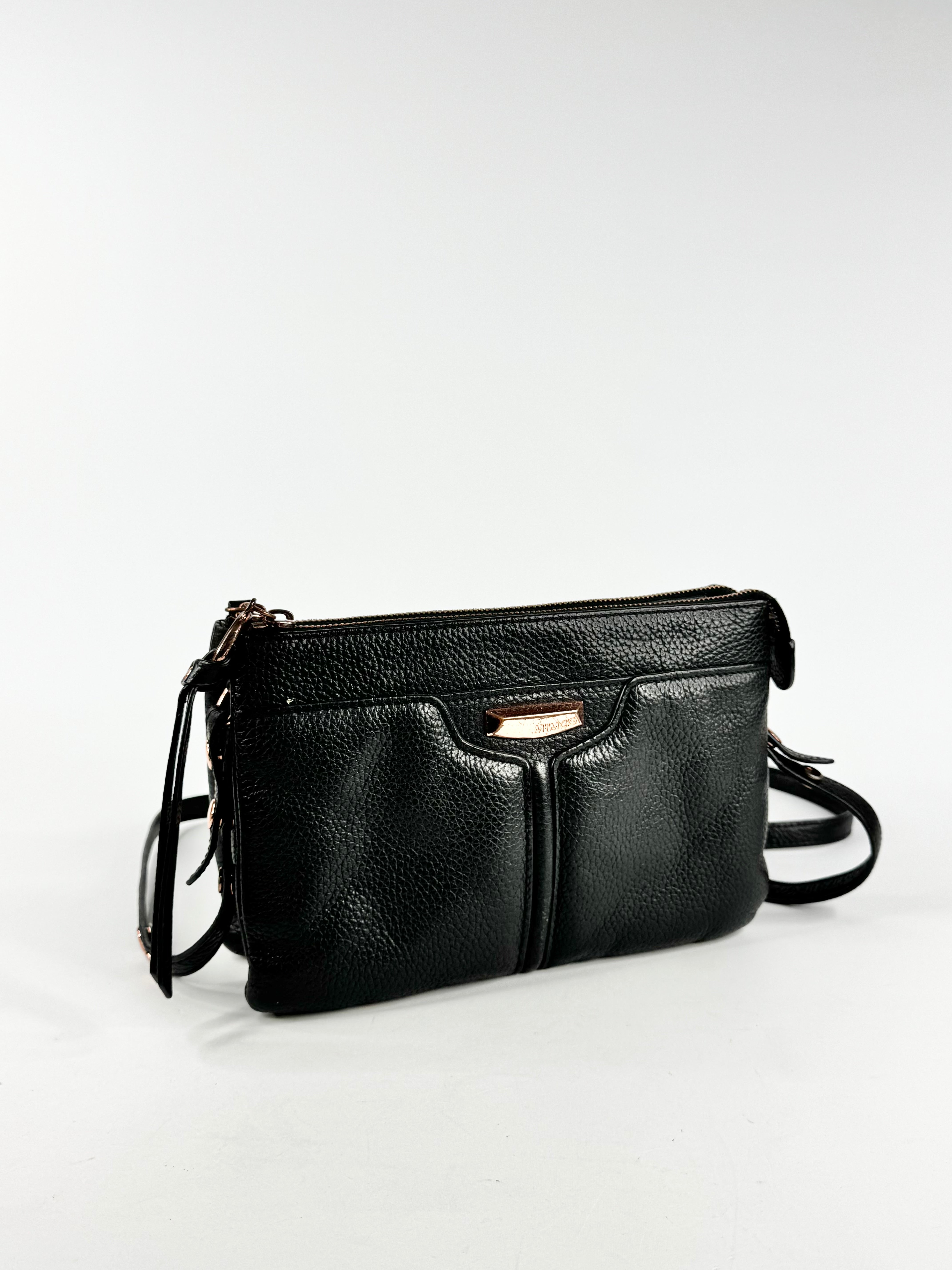 Mimco Grained Black Leather Cross Body Bag