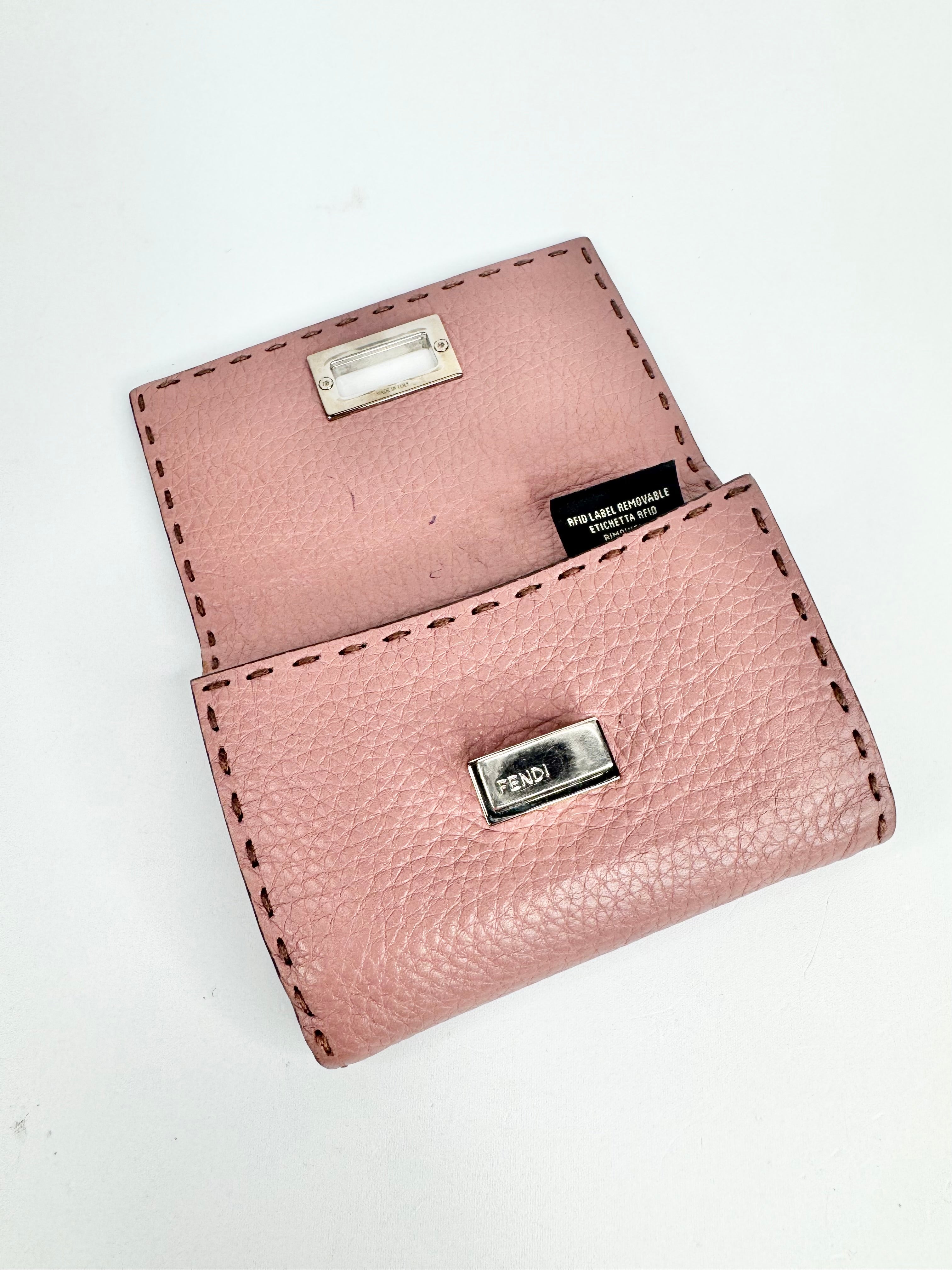 Fendi Blush Pink Peekapoo Tri-Fold Calf Leather Wallet