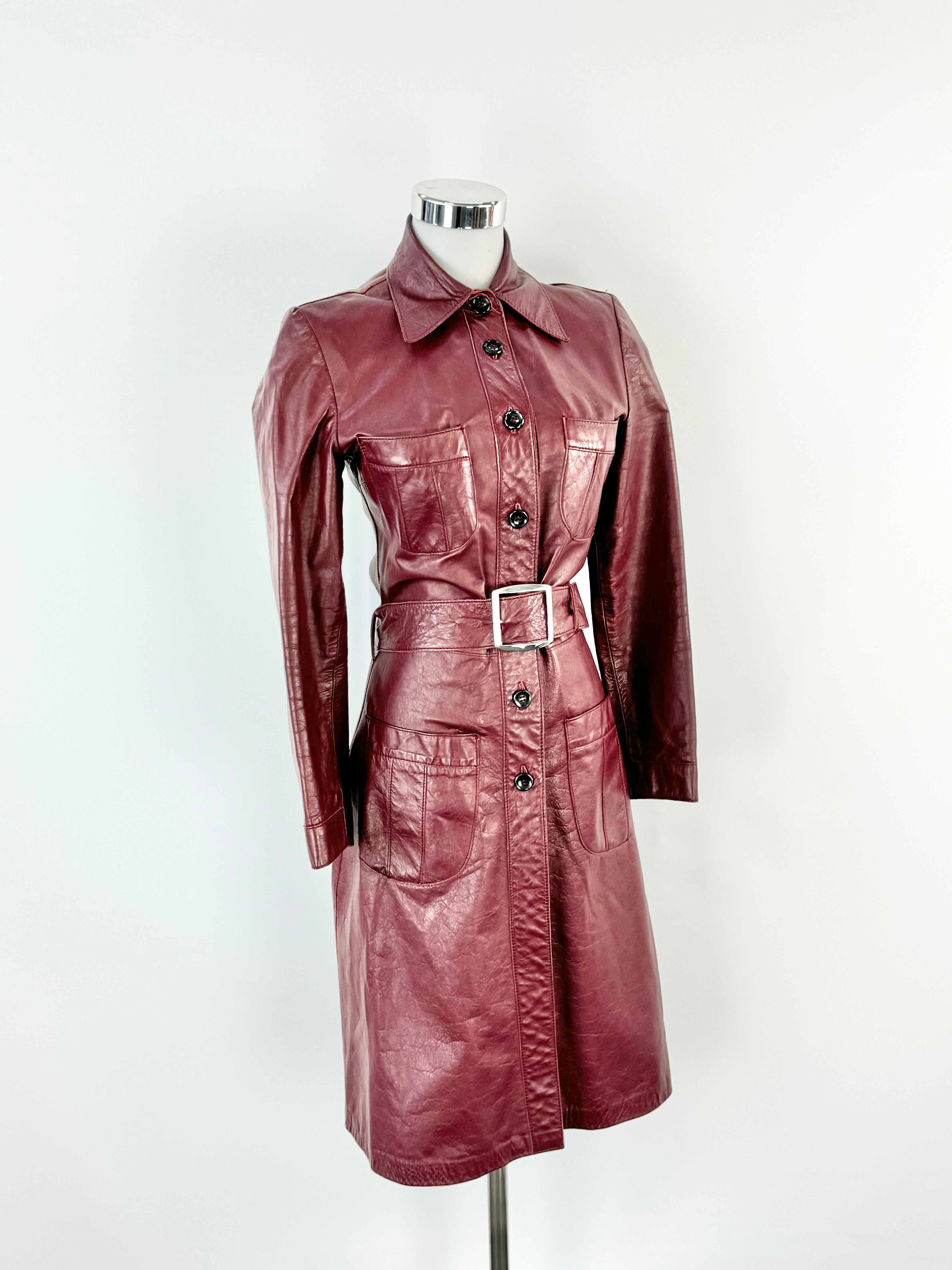 Vintage Merivale Mulberry Leather Trench Coat - AU6/8