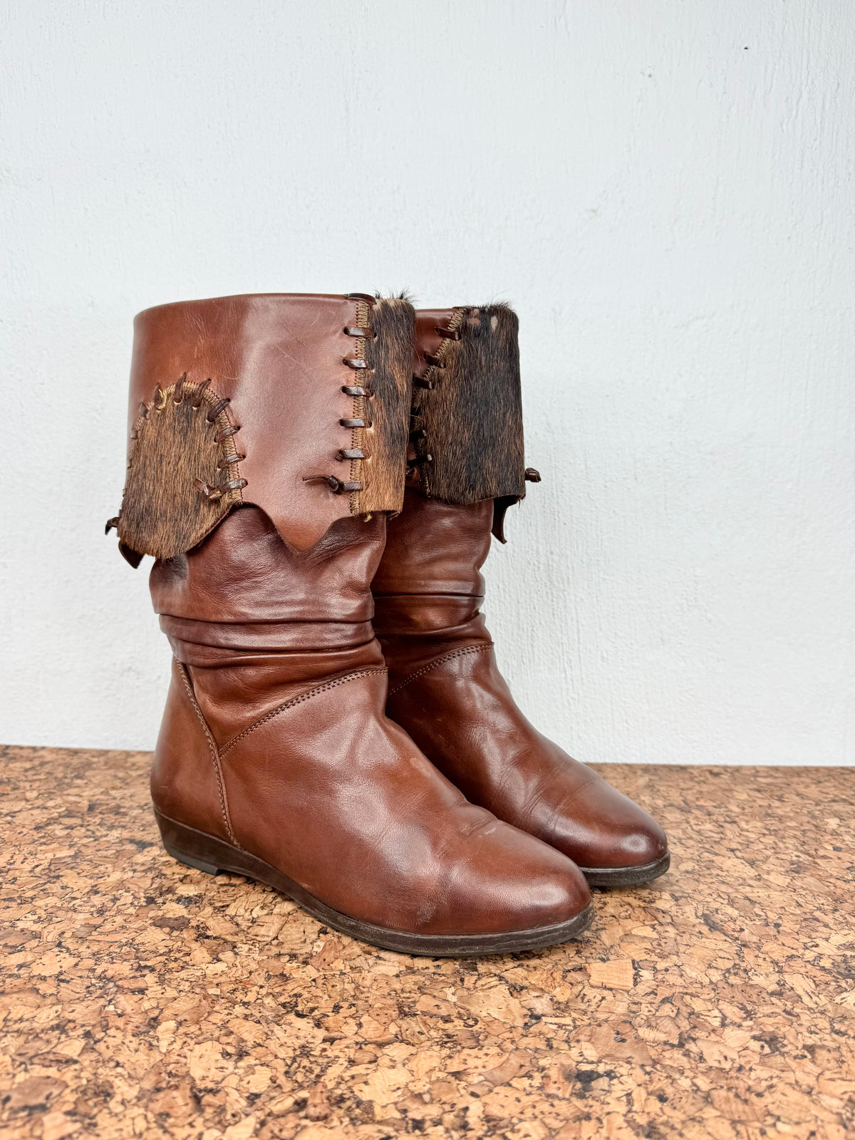 Vintage Buttero Mahogany Leather & Fur Boots - EU36