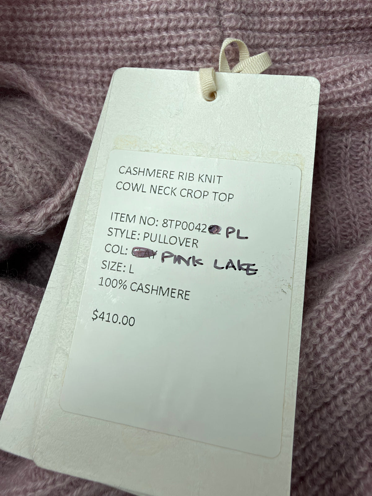 Cashmerism Dusty Pink Cashmere Rib Knit Cowl Neck Crop Top NWT - AU12