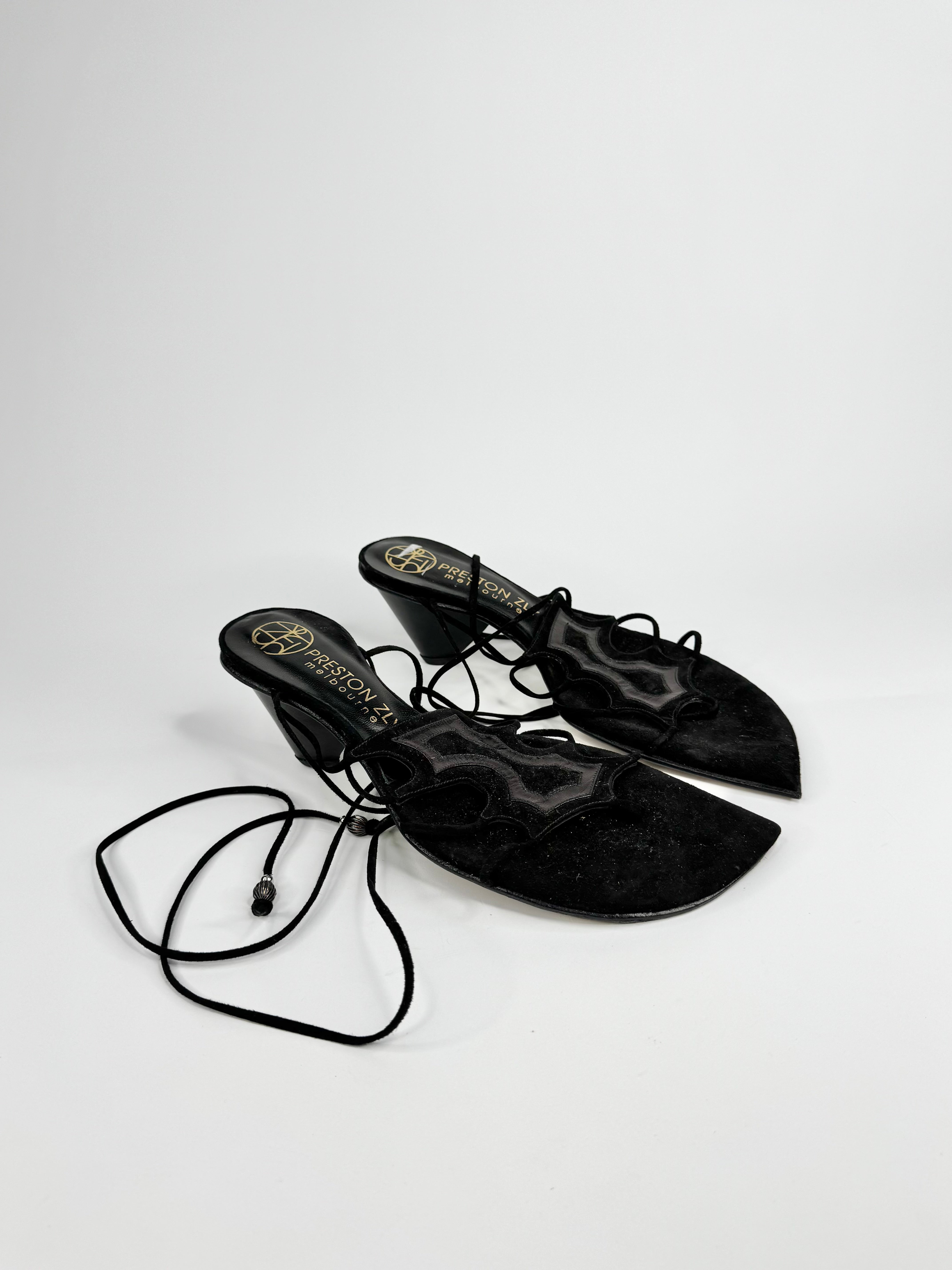 Preston Zly Black Lace Up Pointed Tip Sandals -