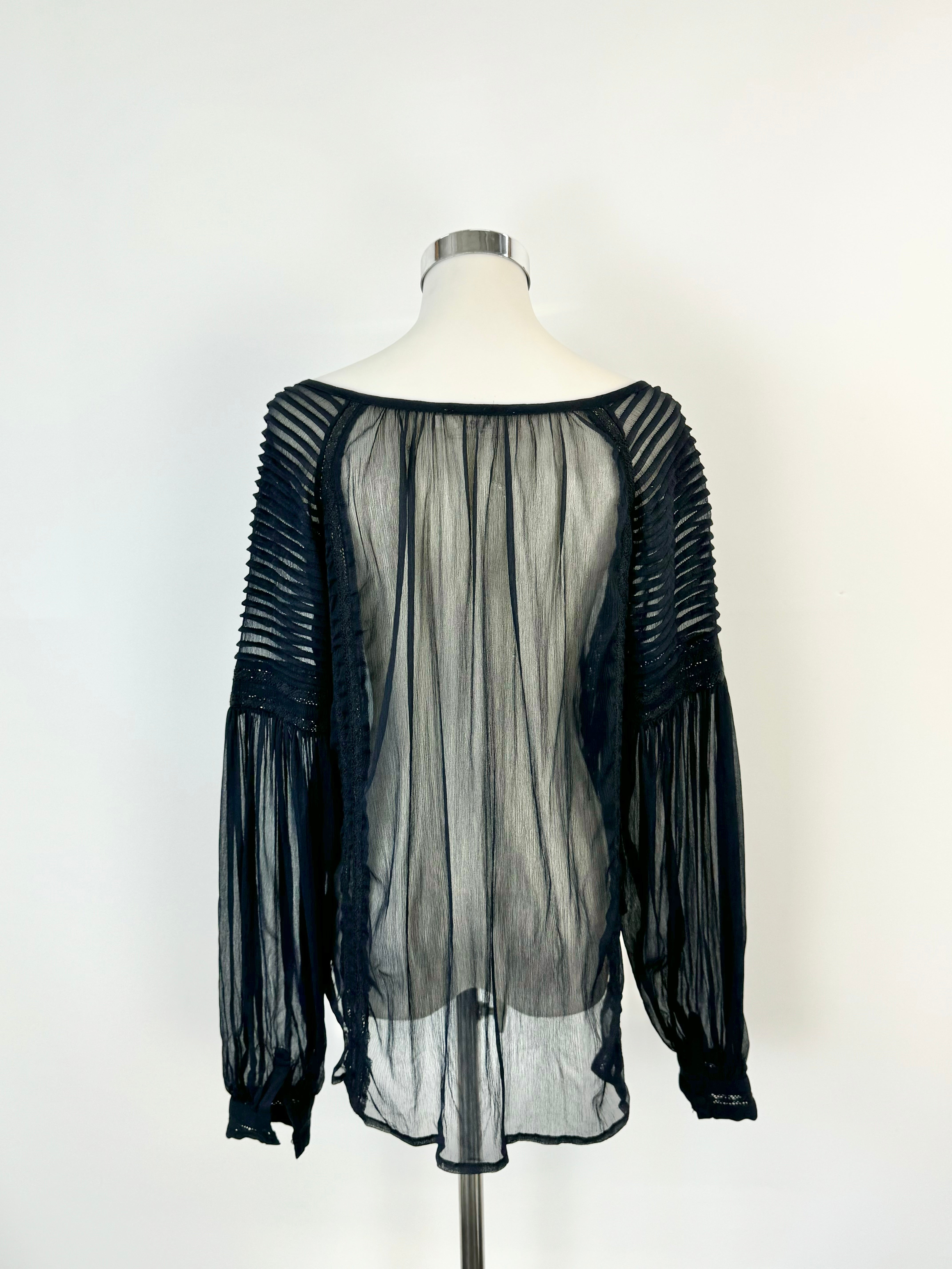 Aje Sheer Dark Navy Peasant Style Blouse - AU6
