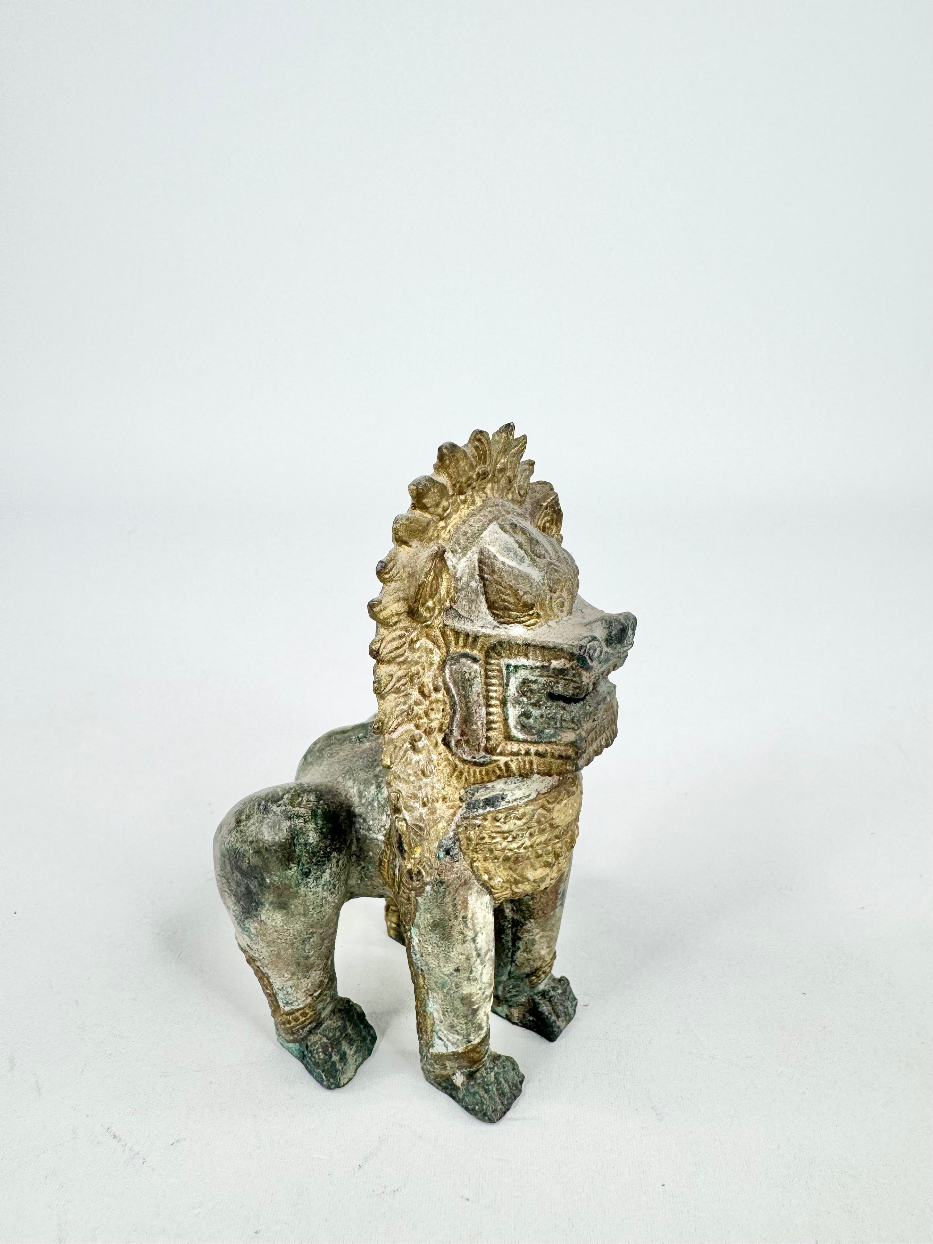 Vintage Khmer Gilt Bronze Singha Lion Guardian