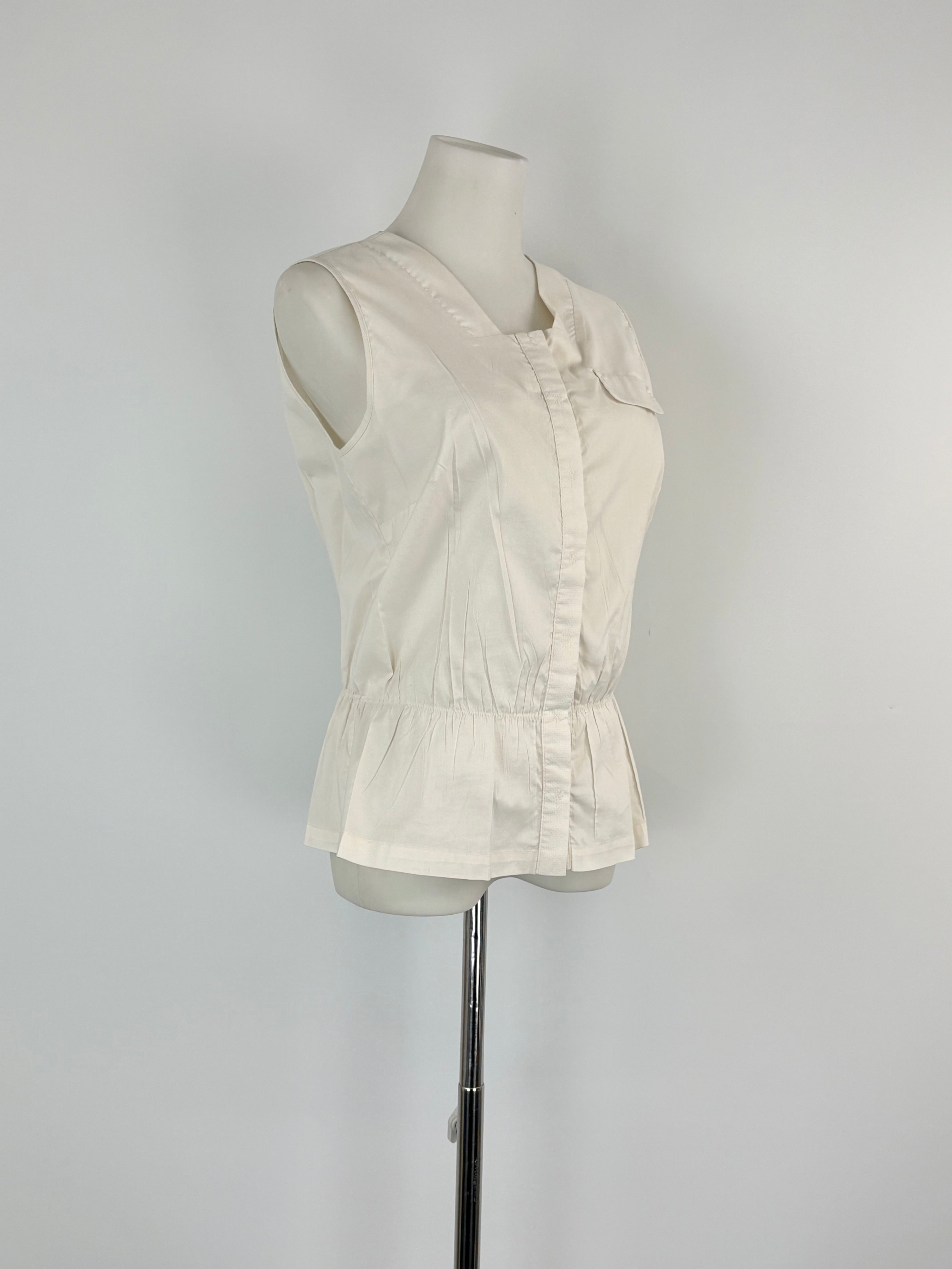Cotélac Ivory Sleeveless Button-Up Peplum Top - AU8