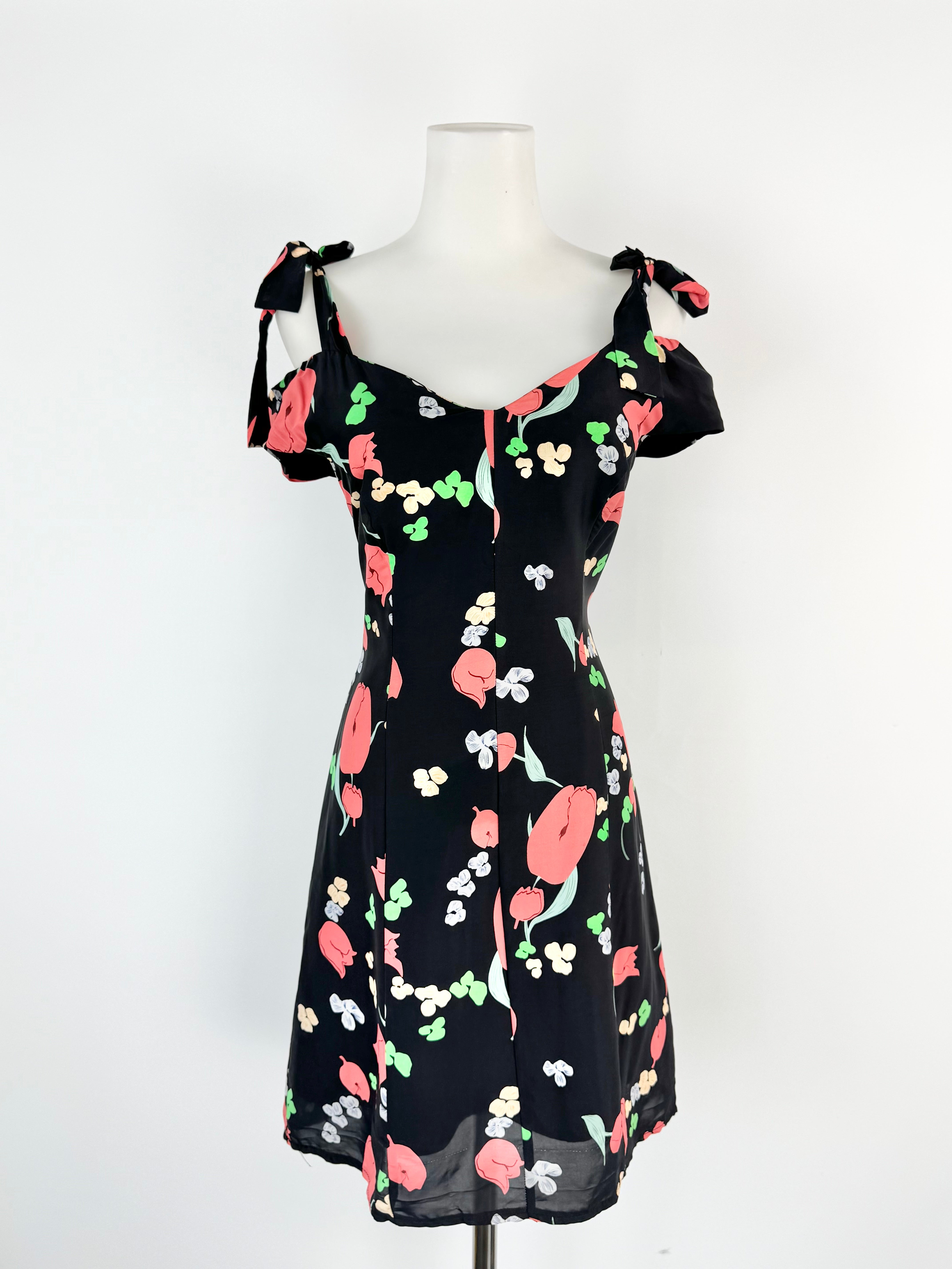 Alice McCall 'Confetti' Black & Floral Silk Blend Summer Dress - AU10
