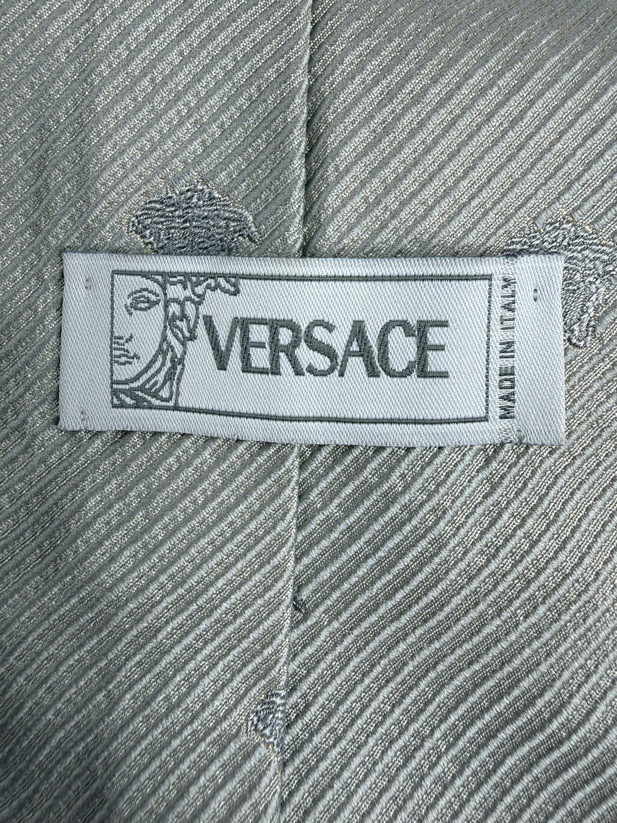 Versace Silver Medusa Head Patterned Silk Tie