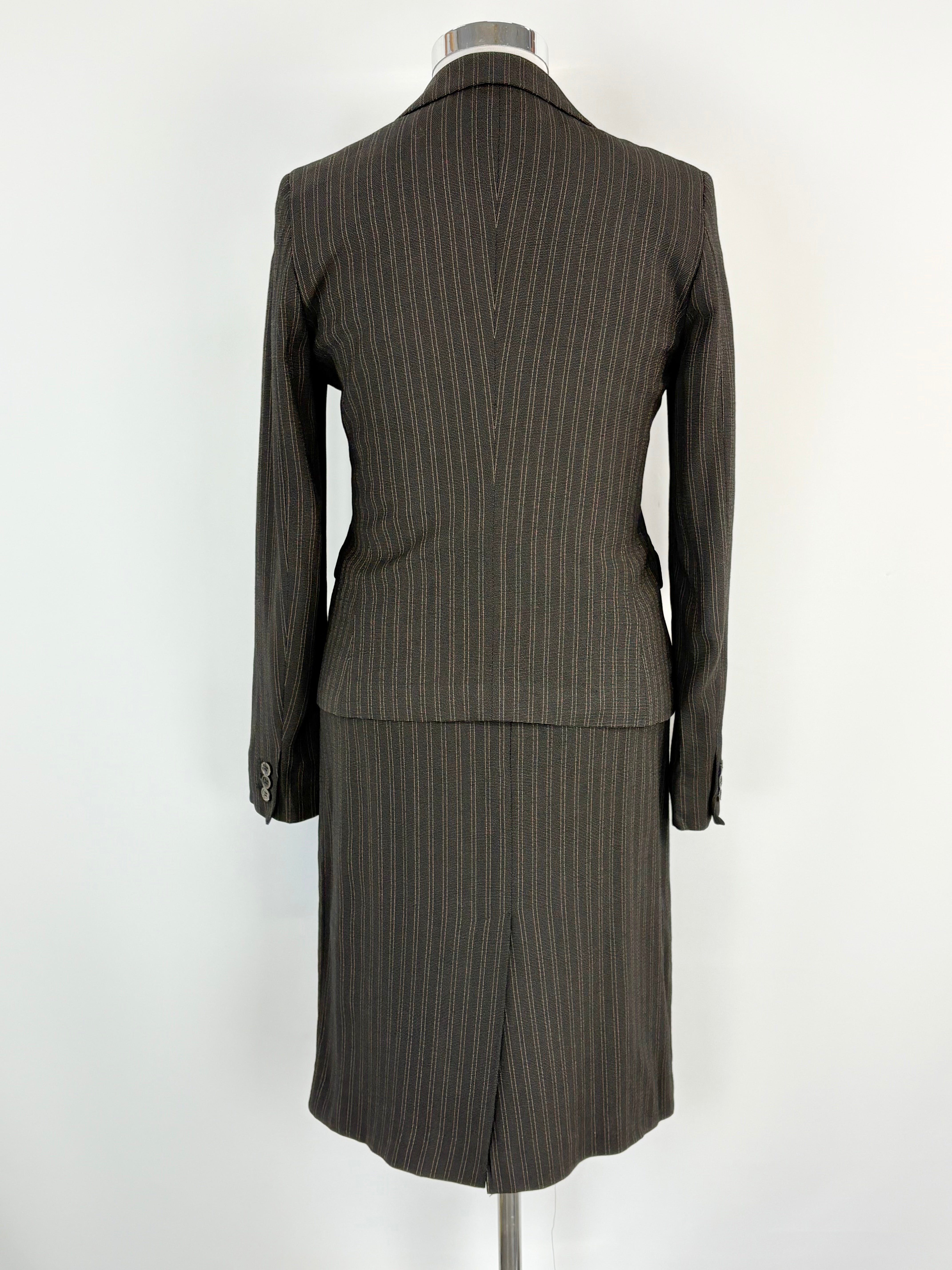 Max Mara Dark Brown Striped Blazer & Skirt Set - AU14