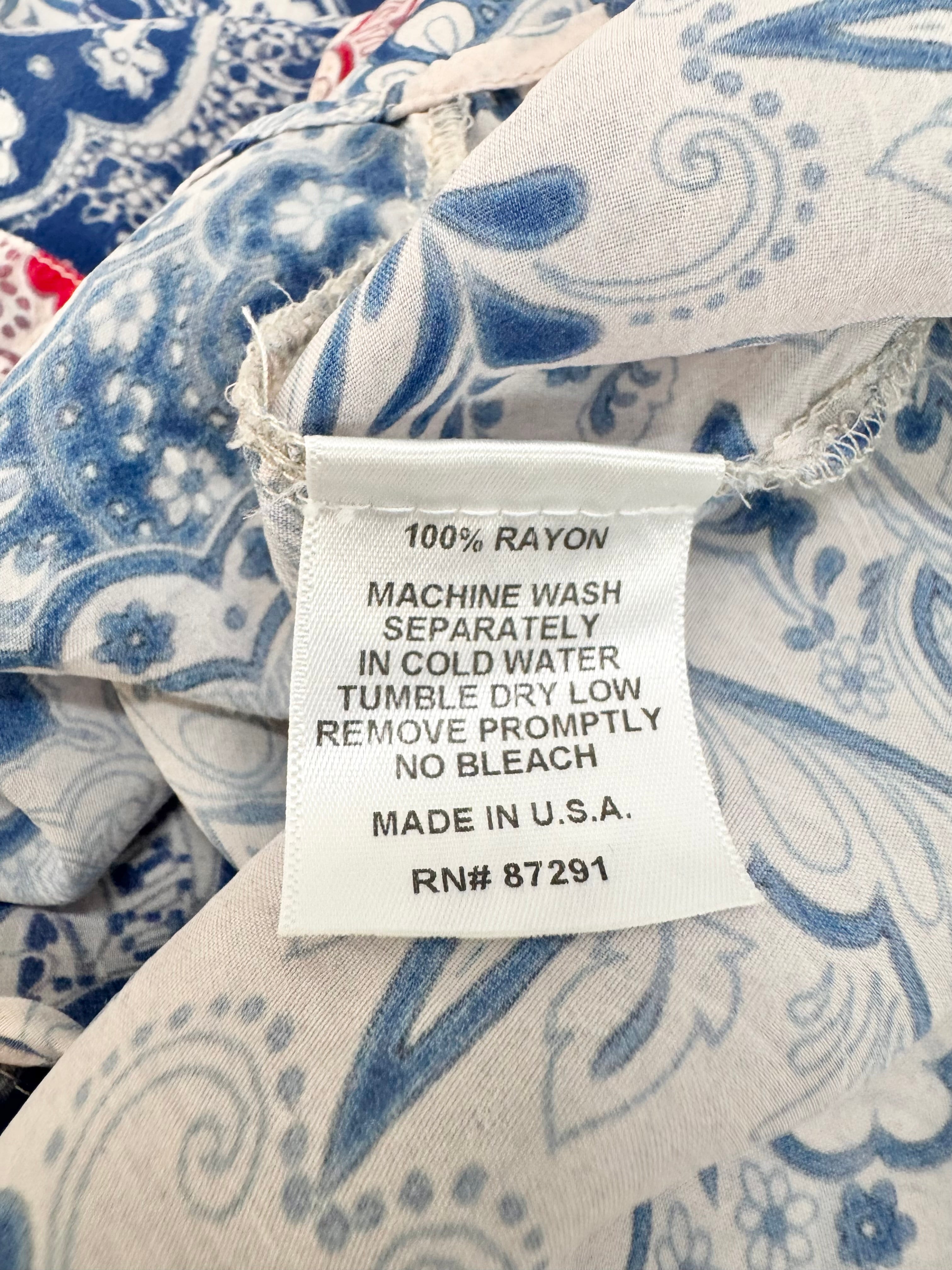 Johnny Was Blue & Coral Floral Patterned Rayon Shirt - AU10/12