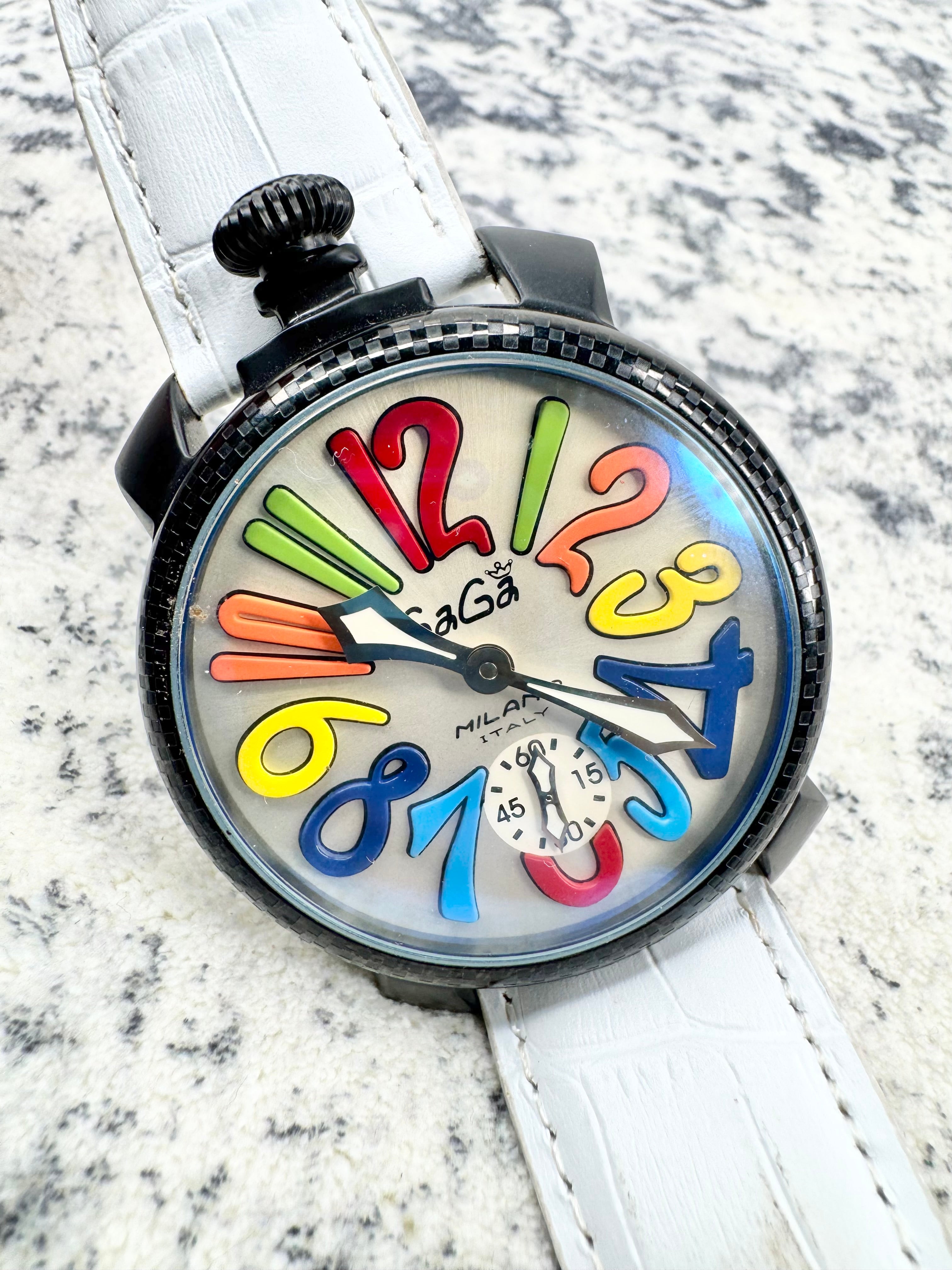 Gaga Milano Italy XL Gold Face Multicolour Numeral Manuale Meccanico Watch