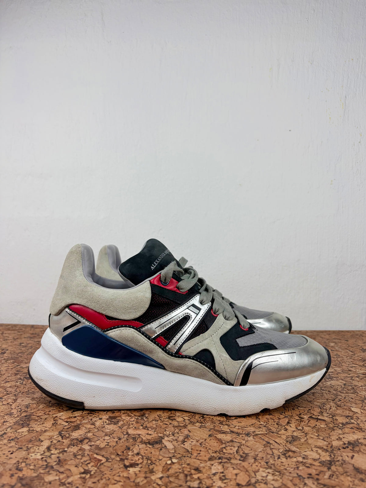 Alexander McQueen Oversized Patchwork Cocktail Silver Sneakers - EU42